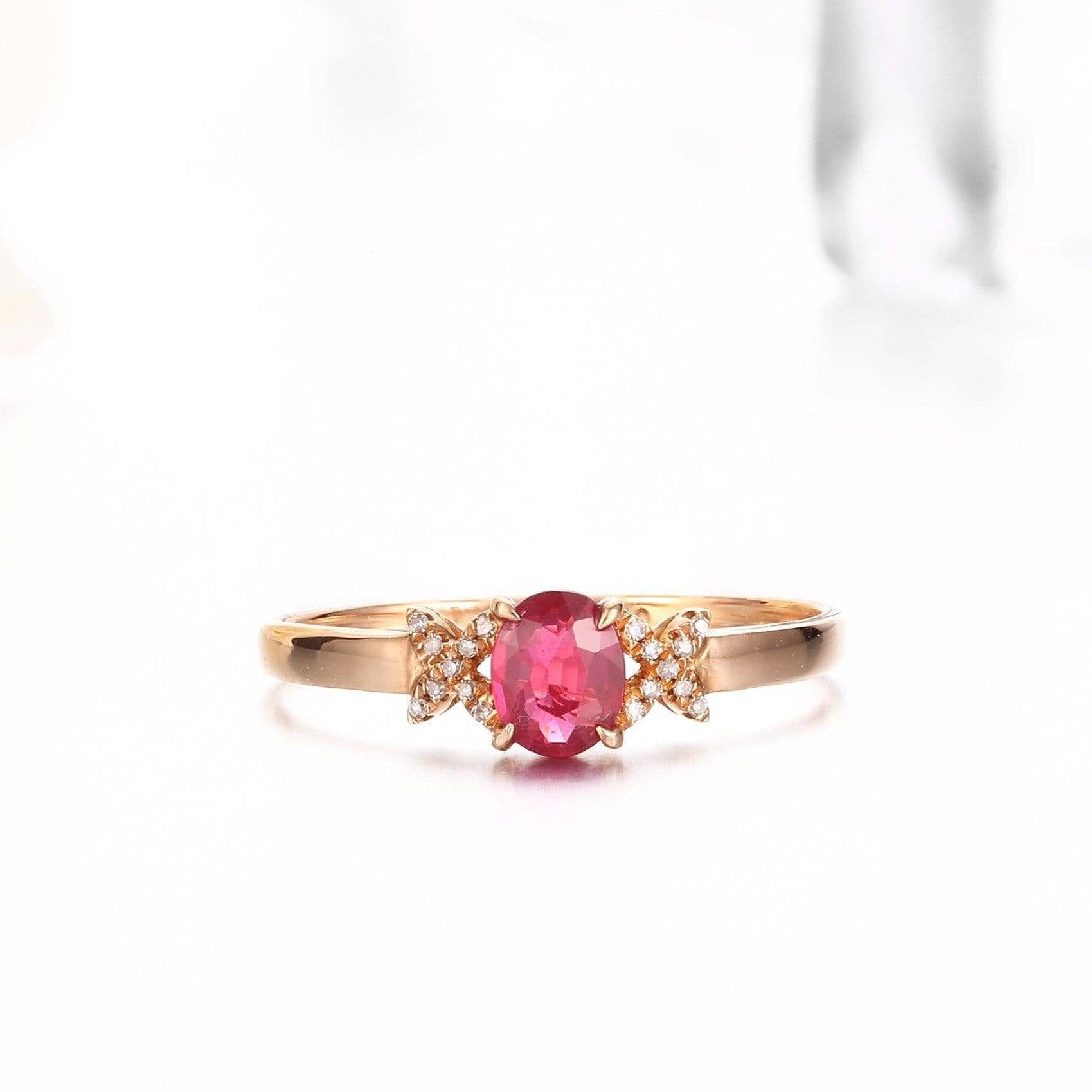 Baikalla Jewelry Gold Ruby Ring Baikalla™ 18k Rose Gold &amp; Natural A Ruby ( 2/5 ct )Ring With Diamonds