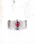 Baikalla Jewelry Gold Men's Ring 18k White Gold Natural 0.55 ct Ruby Men's Halo Ring with Diamonds