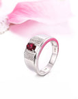 Baikalla Jewelry Gold Men's Ring 18k White Gold Natural 0.55 ct Ruby Men's Halo Ring with Diamonds