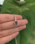 14k White Gold Lab Created Alexandrite Faceted Oval Prong Set Necklace With Diamonds