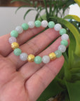 24K Pure Yellow Gold Star Beads With Genuine Green Jade Round Beads Bracelet ( 9 mm )