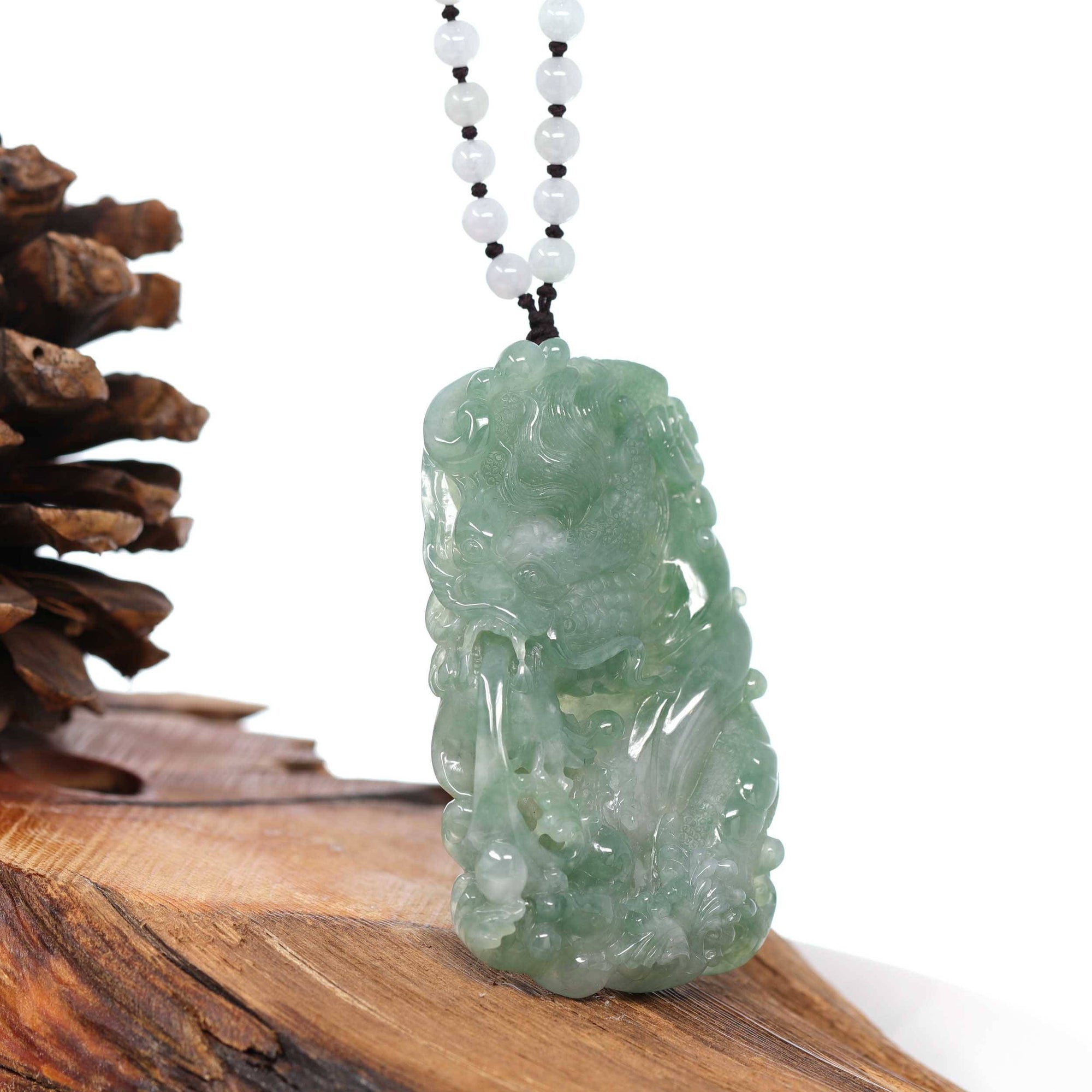 Baikalla Jewelry Jade Carving Necklace Baikalla™ "Soaring dragon" Natural Jadeite Jade Blue Green Pendant Necklace For Men, Collectibles