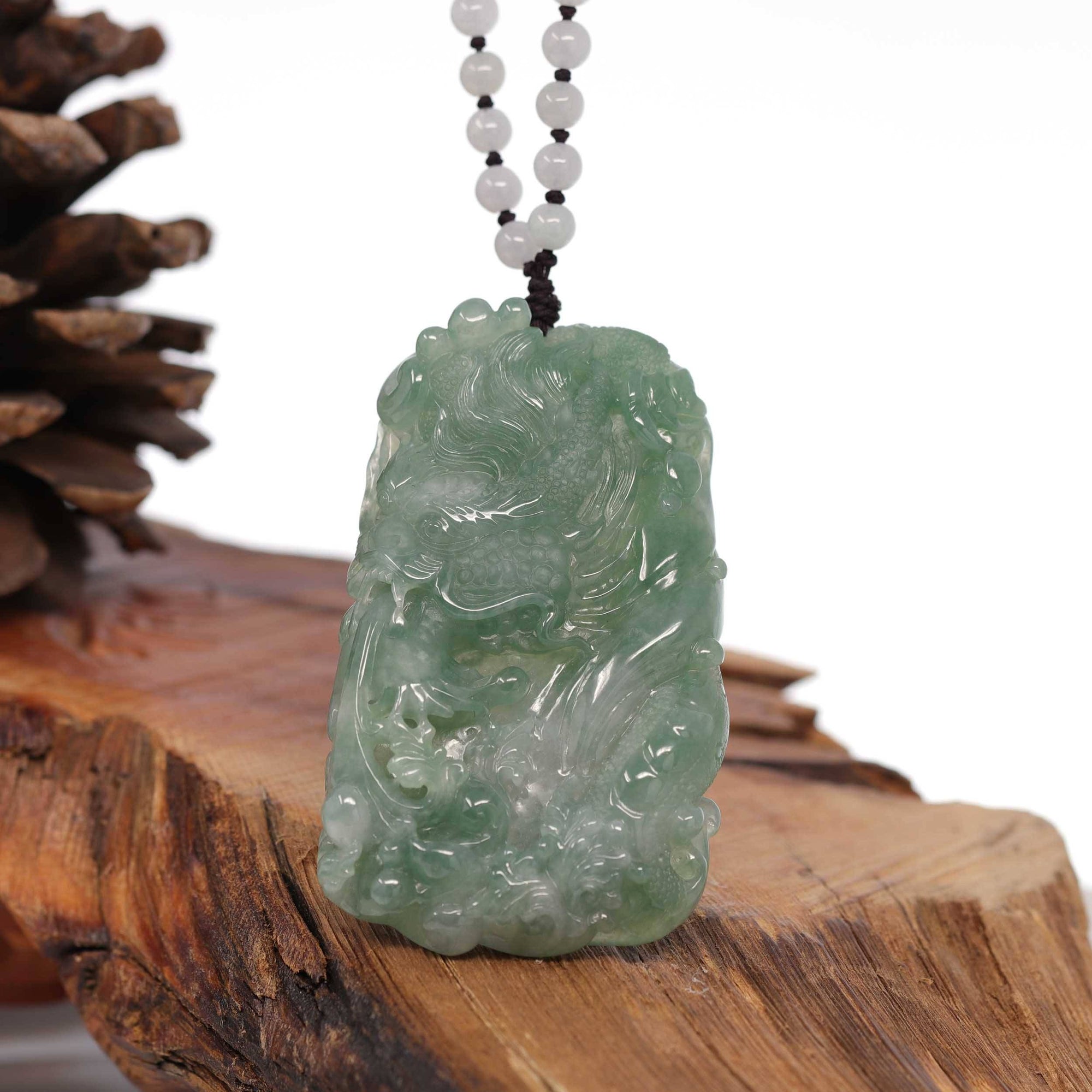 Baikalla Jewelry Jade Carving Necklace Baikalla™ "Soaring dragon" Natural Jadeite Jade Blue Green Pendant Necklace For Men, Collectibles