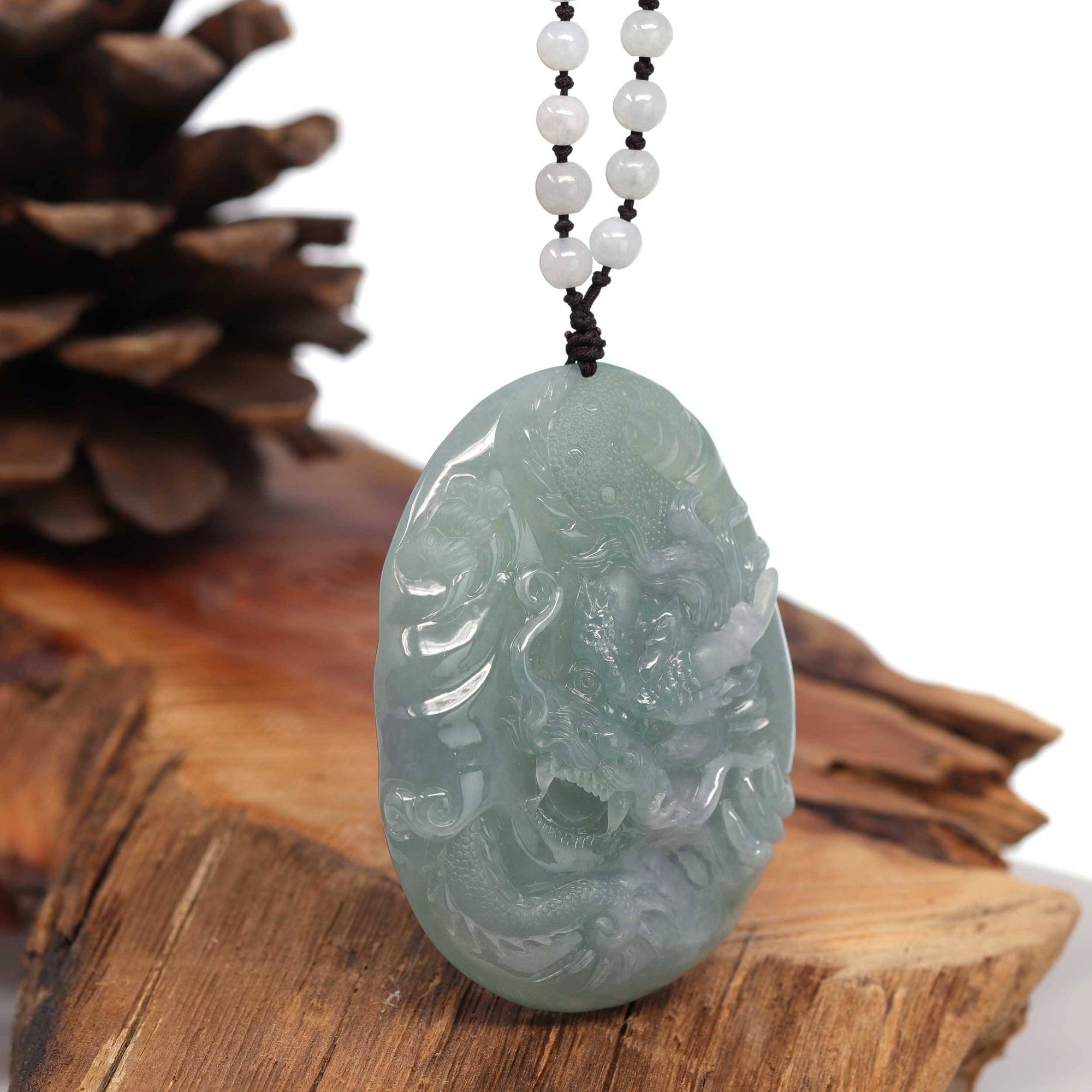 Baikalla Jewelry Jade Carving Necklace Baikalla™ "Soring Dragon" Natural Jadeite Jade Blue Green Pendant Necklace For Men, Collectibles.