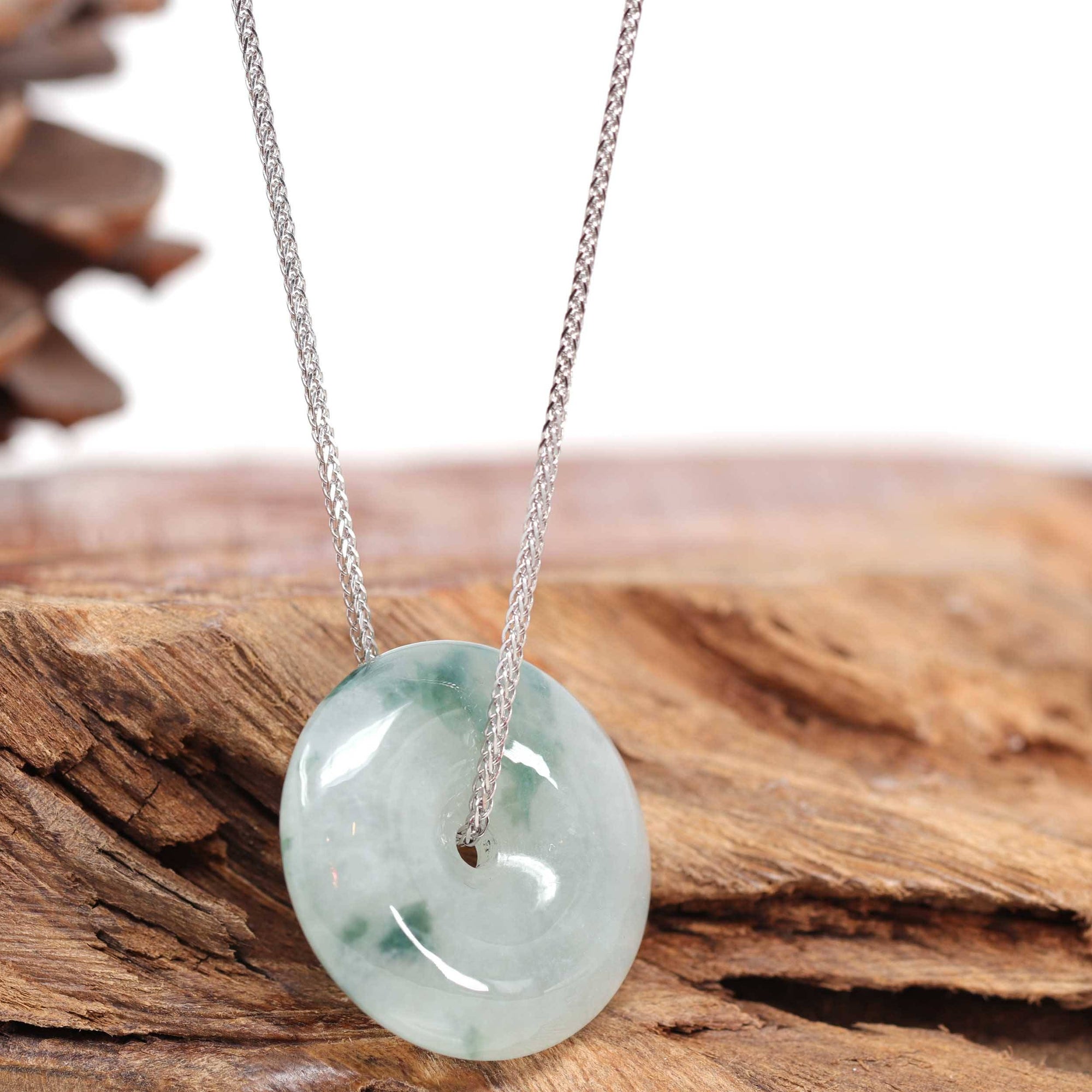 Baikalla Jewelry Jade Pendant Necklace Baikalla™ &quot;Good Luck Button&quot; Necklace Ice Blue Green Jadeite Jade Lucky KouKou Pendant Necklace