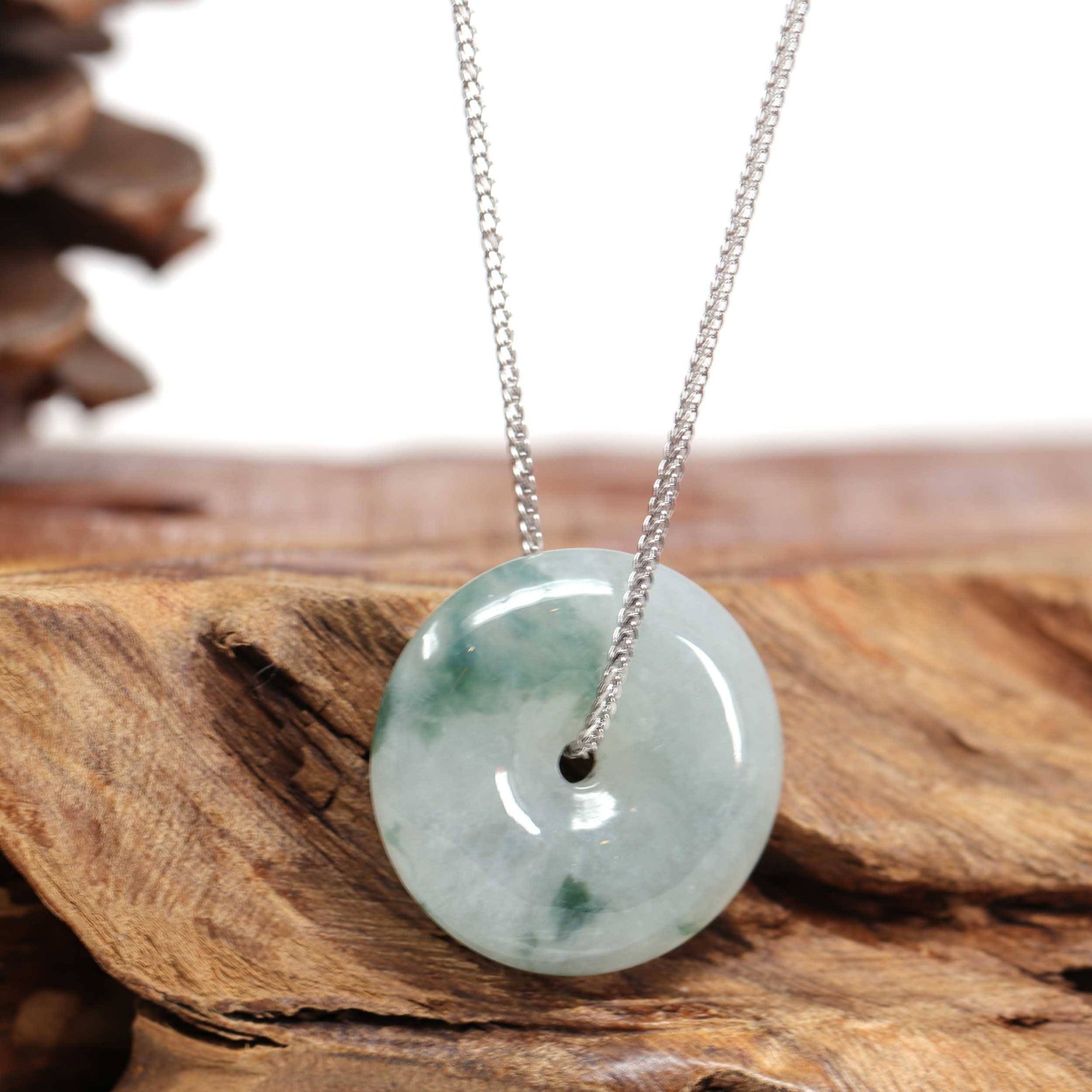 Baikalla Jewelry Jade Pendant Necklace Baikalla™ "Good Luck Button" Necklace Ice Blue Green Jadeite Jade Lucky KouKou Pendant Necklace