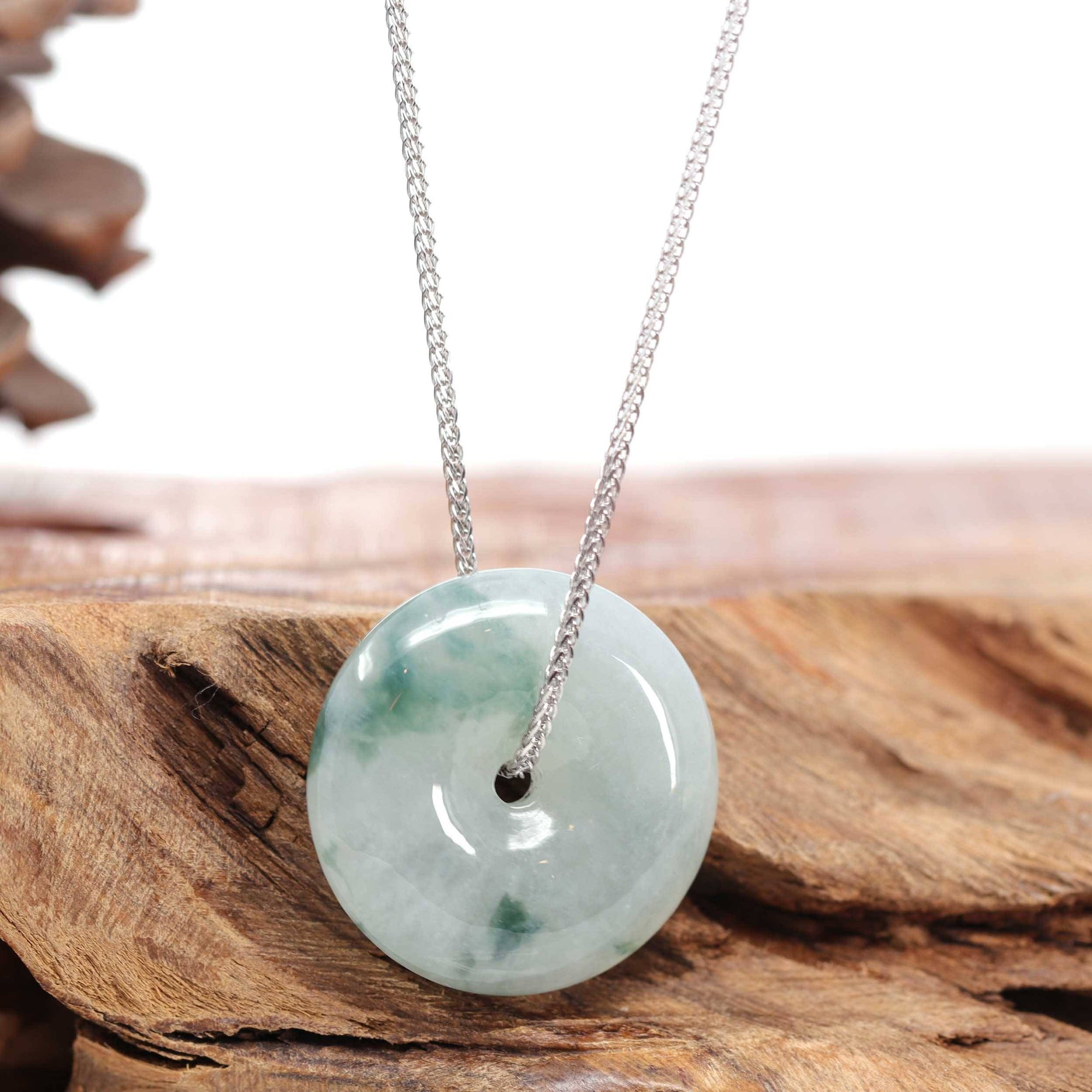 Baikalla Jewelry Jade Pendant Necklace Baikalla™ "Good Luck Button" Necklace Ice Blue Green Jadeite Jade Lucky KouKou Pendant Necklace