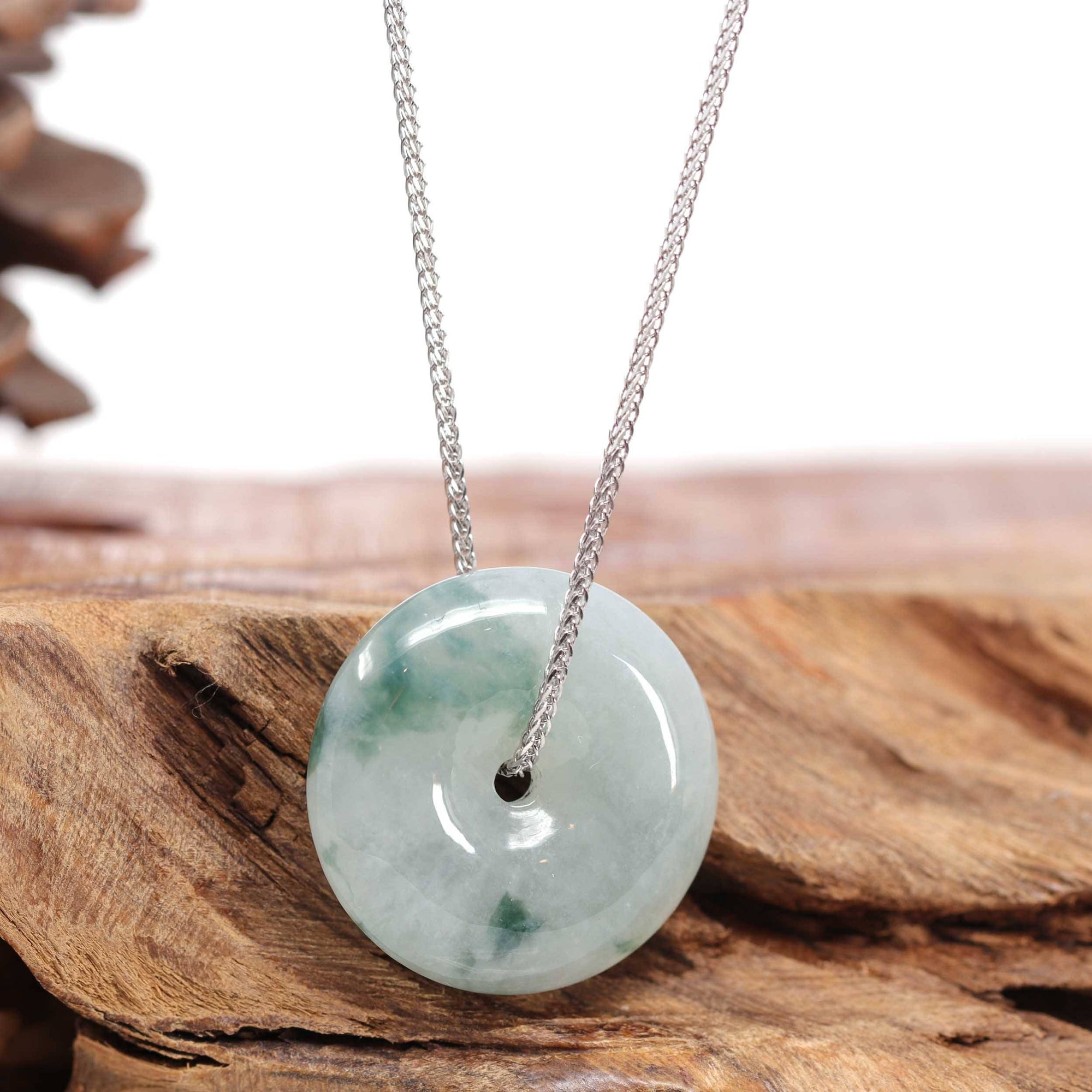 Baikalla Jewelry Jade Pendant Necklace Baikalla™ "Good Luck Button" Necklace Ice Blue Green Jadeite Jade Lucky KouKou Pendant Necklace