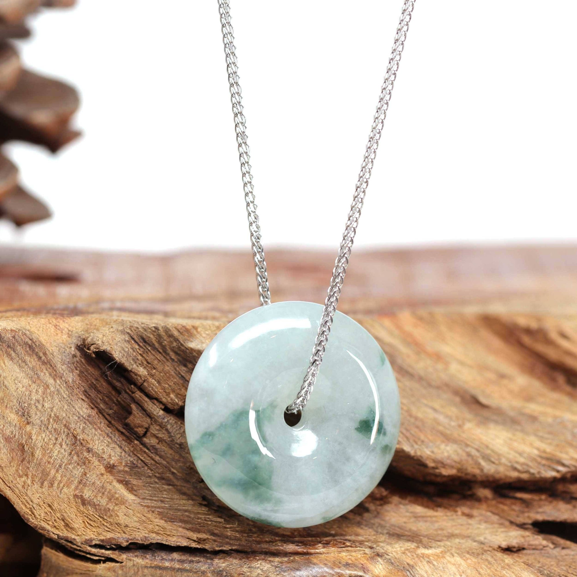 Baikalla Jewelry Jade Pendant Necklace Baikalla™ "Good Luck Button" Necklace Ice Blue Green Jadeite Jade Lucky KouKou Pendant Necklace