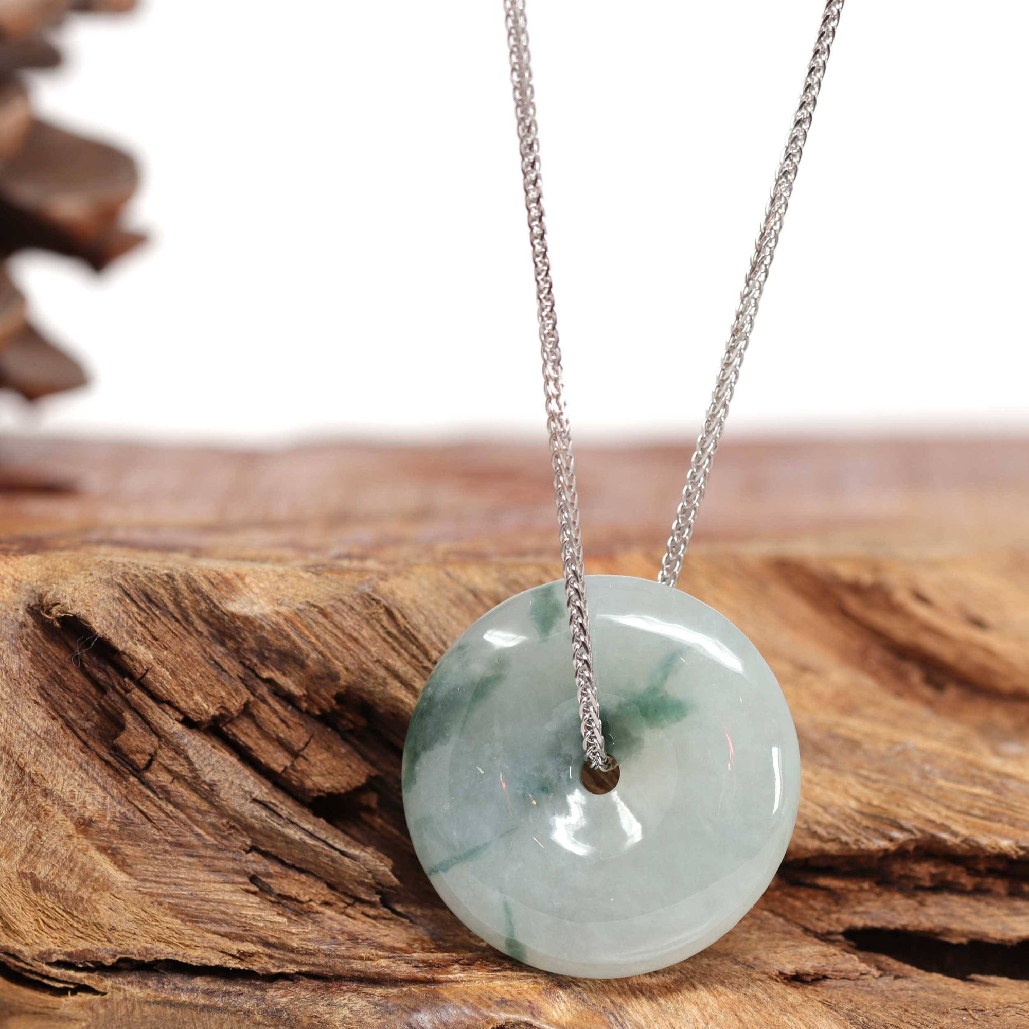 Baikalla Jewelry Jade Pendant Necklace Baikalla™ "Good Luck Button" Necklace Ice Blue Green Jadeite Jade Lucky KouKou Pendant Necklace