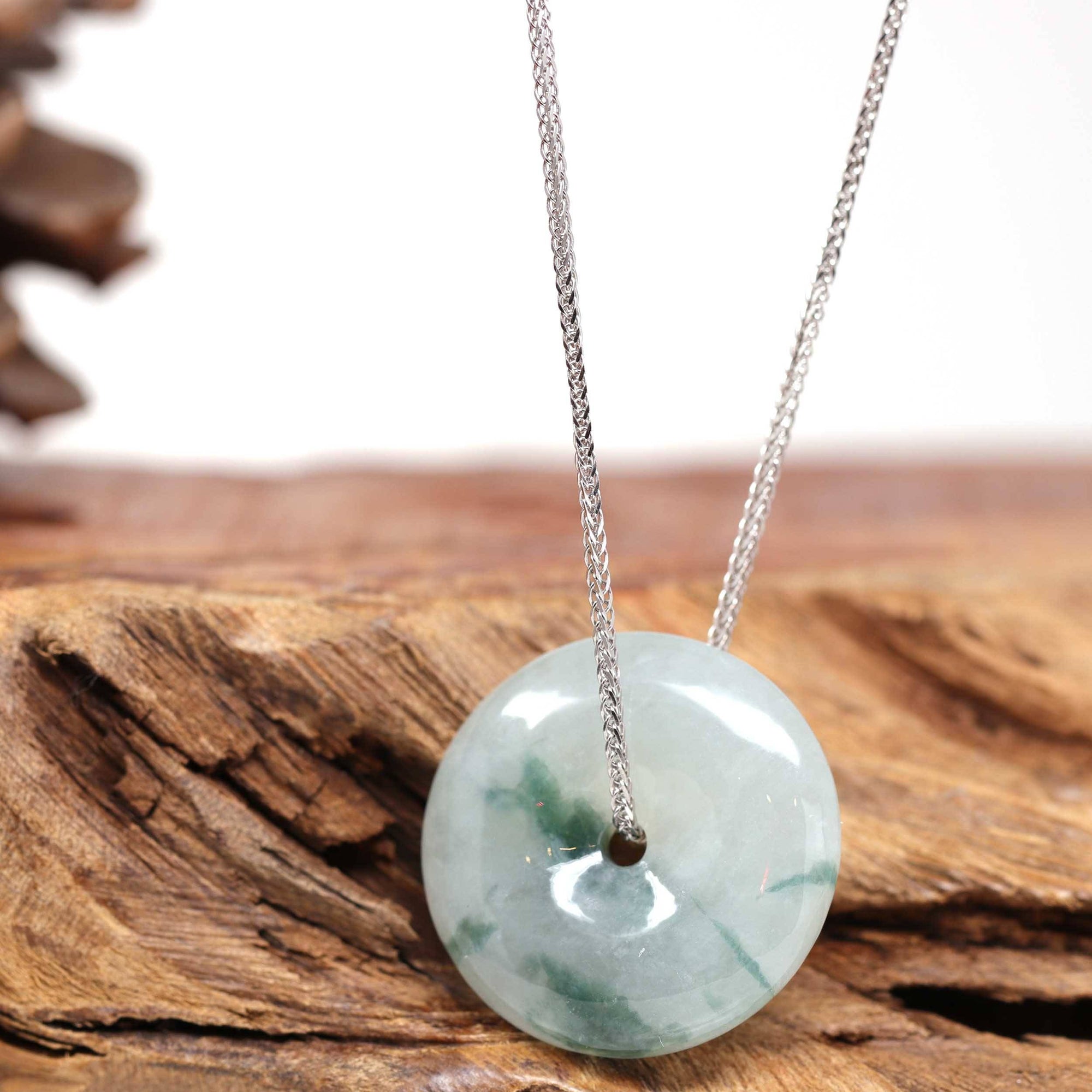 Baikalla Jewelry Jade Pendant Necklace Baikalla™ "Good Luck Button" Necklace Ice Blue Green Jadeite Jade Lucky KouKou Pendant Necklace