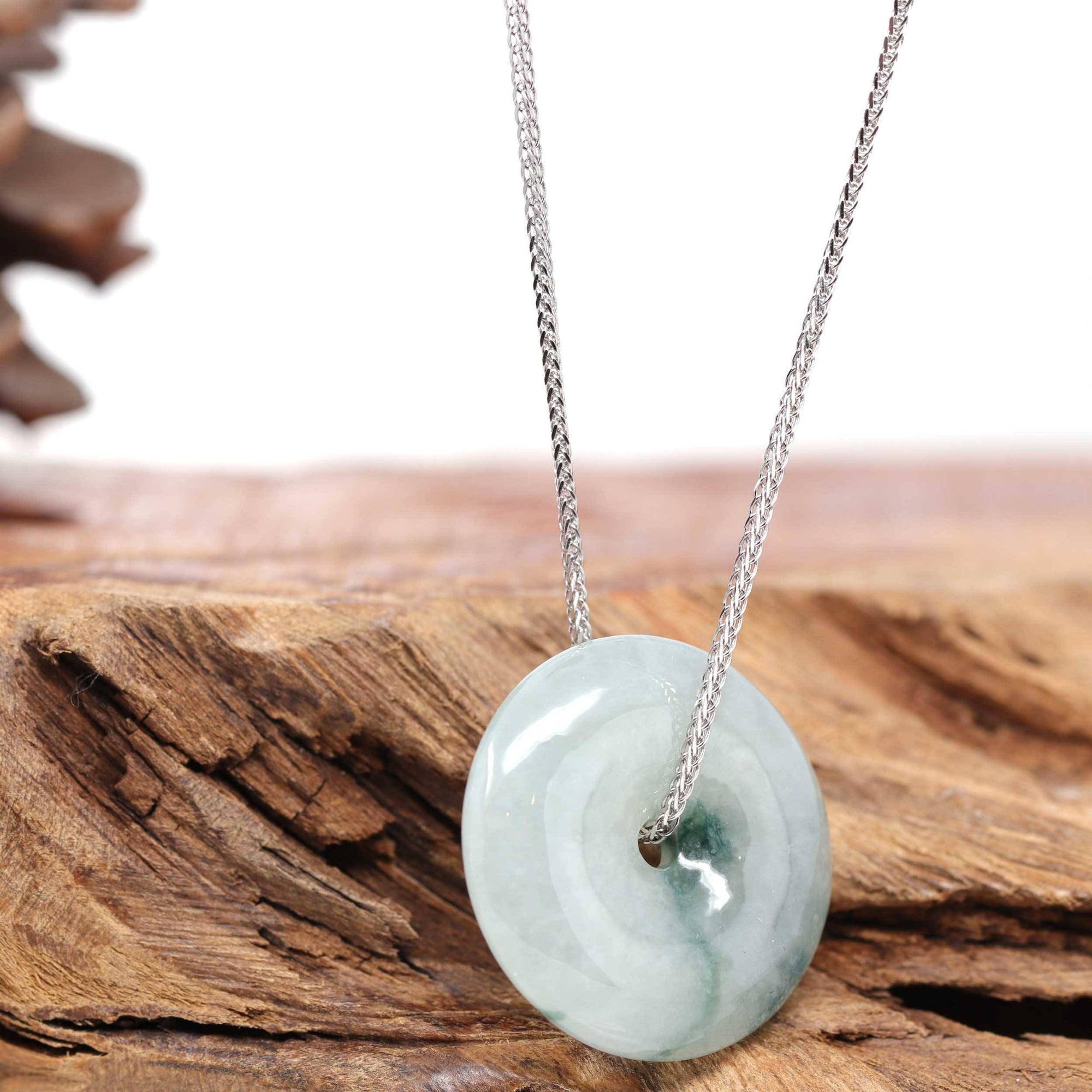 Baikalla Jewelry Jade Pendant Necklace Baikalla™ "Good Luck Button" Necklace Ice Blue Green Jadeite Jade Lucky KouKou Pendant Necklace