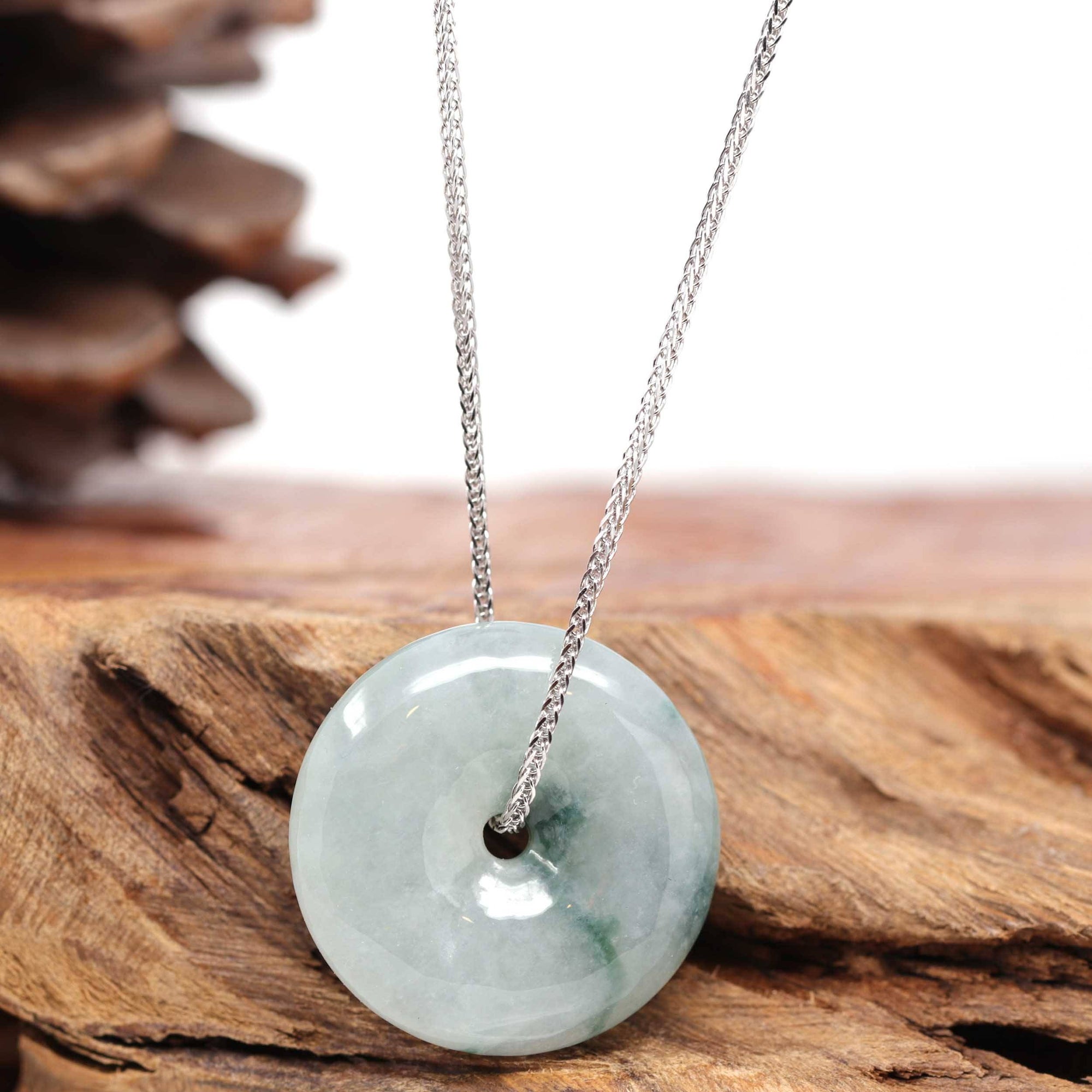 Baikalla Jewelry Jade Pendant Necklace Baikalla™ "Good Luck Button" Necklace Ice Blue Green Jadeite Jade Lucky KouKou Pendant Necklace