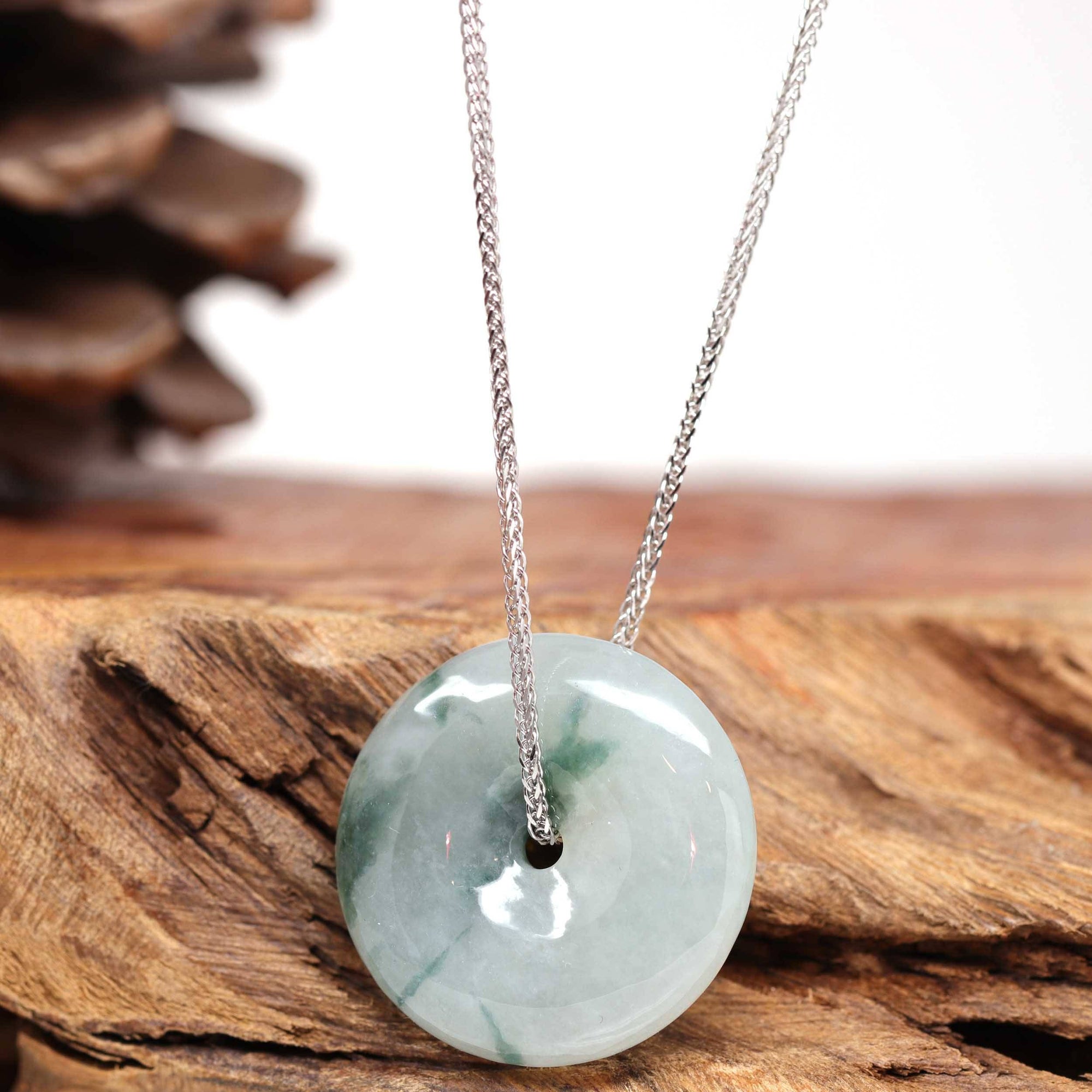 Baikalla Jewelry Jade Pendant Necklace Baikalla™ "Good Luck Button" Necklace Ice Blue Green Jadeite Jade Lucky KouKou Pendant Necklace