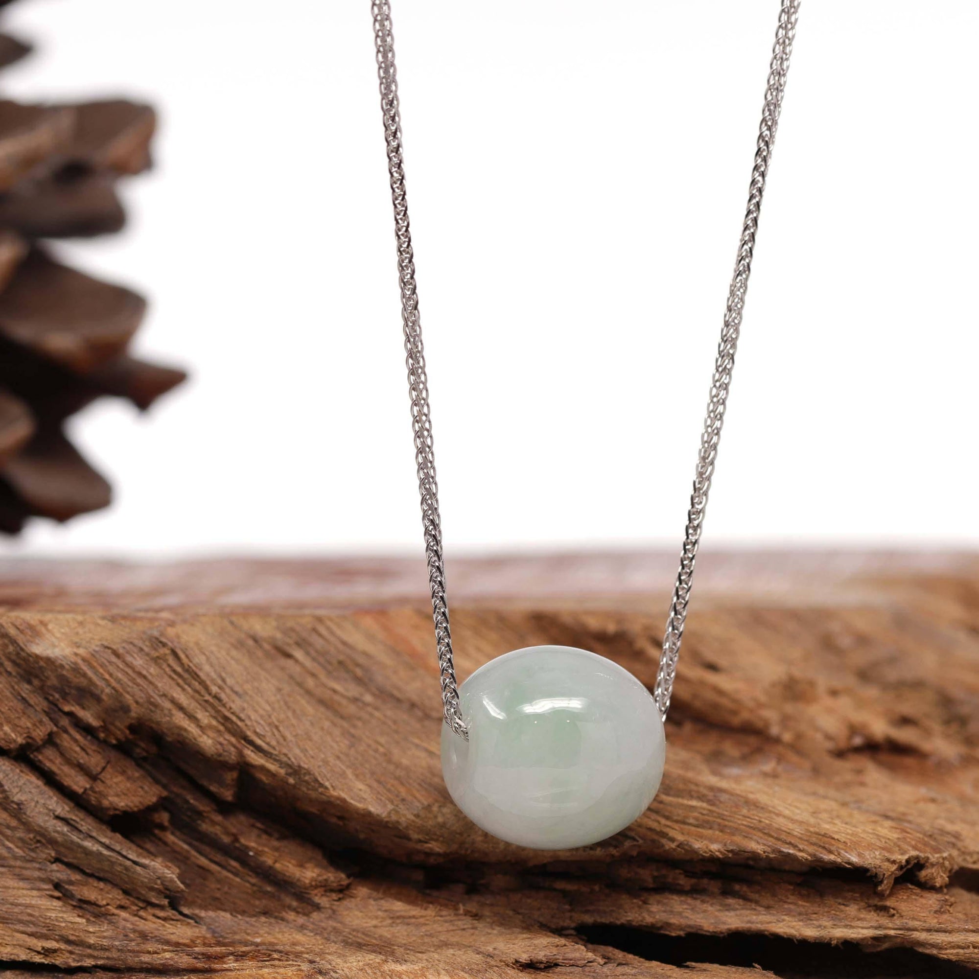 Baikalla Jewelry Jade Pendant Necklace Baikalla™ &quot;Good Luck Button&quot; Necklace Real Ice Blue Green Jade Lucky TongTong Pendant Necklace