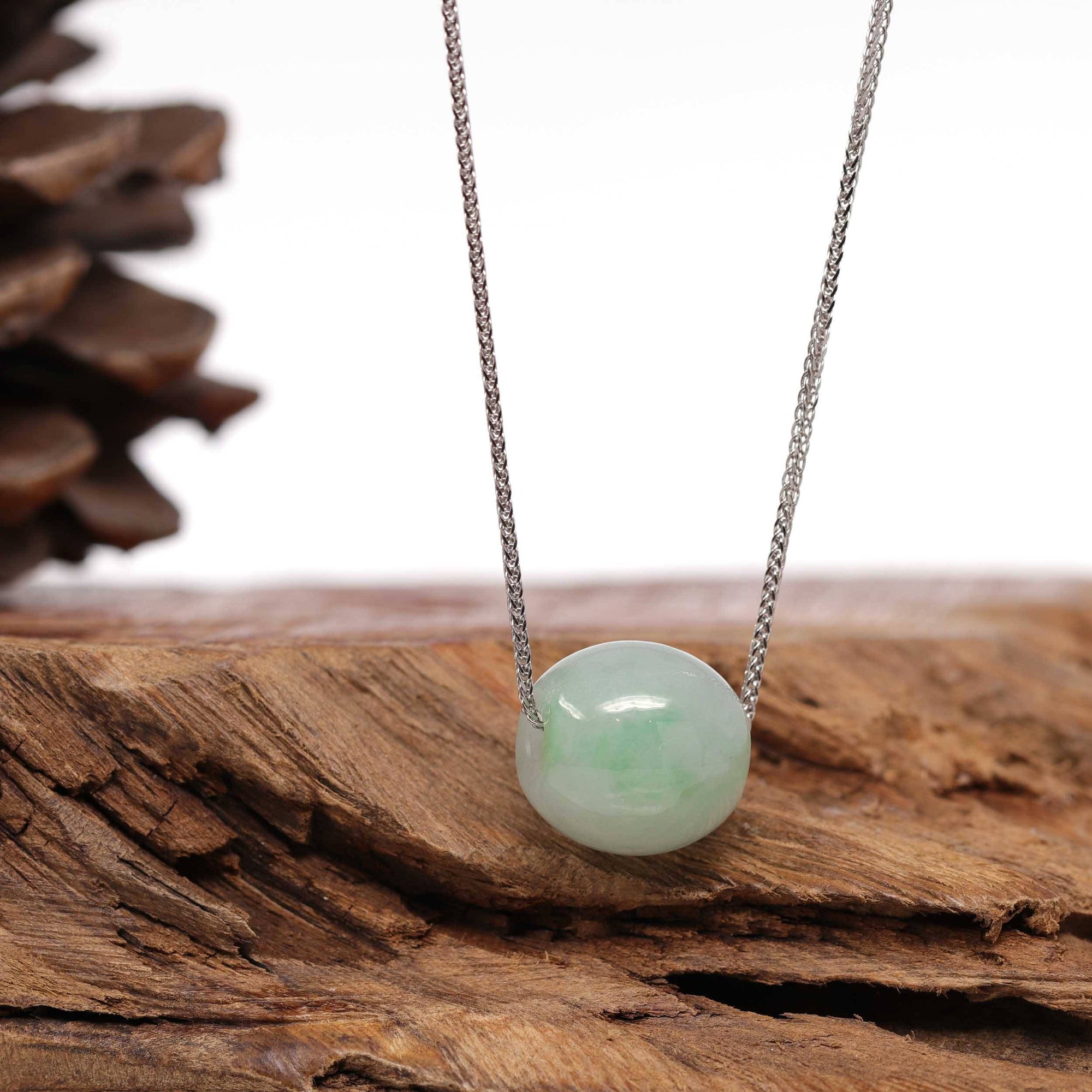 Baikalla Jewelry Jade Pendant Necklace Baikalla™ "Good Luck Button" Necklace Real Ice Blue Green Jade Lucky TongTong Pendant Necklace