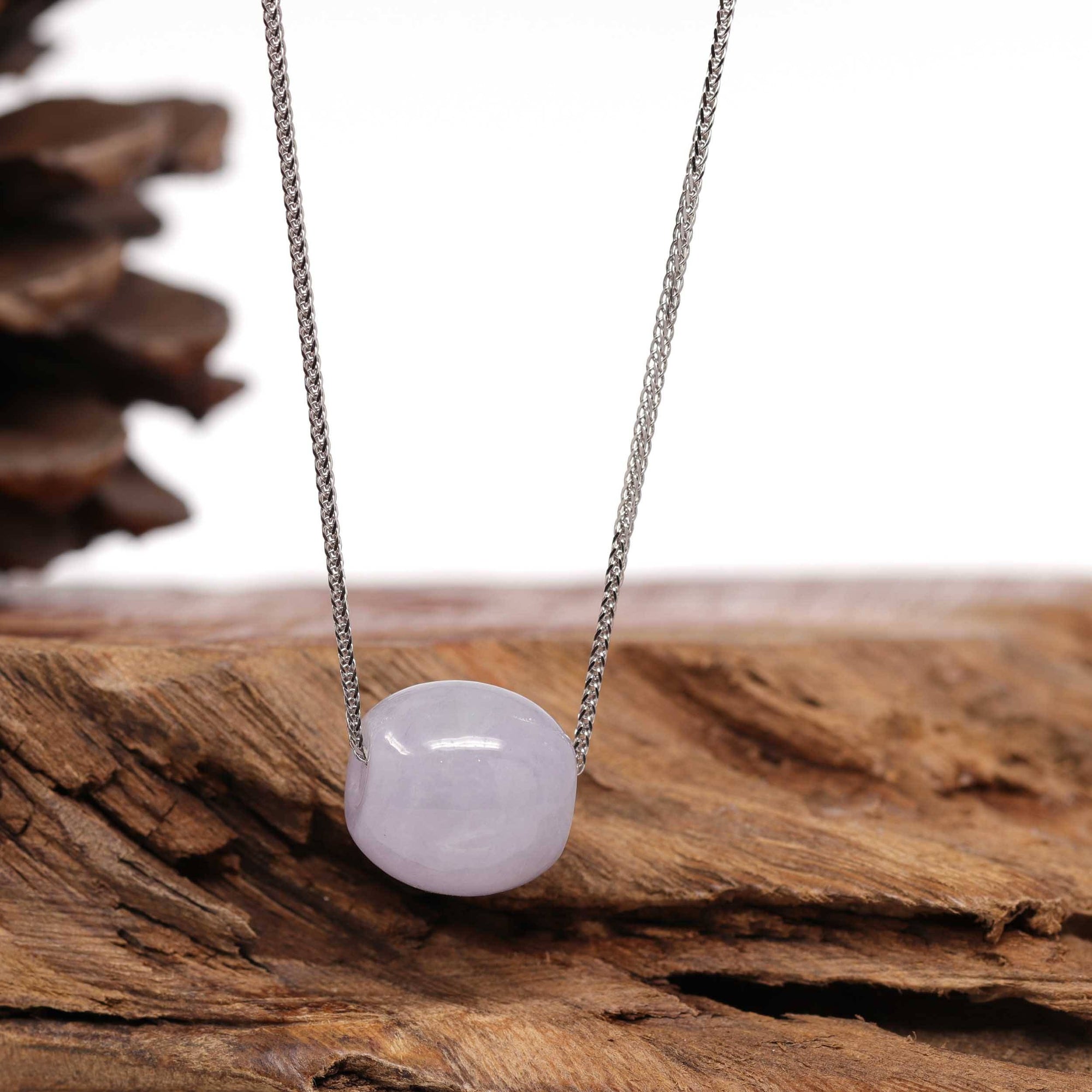 Baikalla Jewelry Jade Pendant Necklace Baikalla™ &quot;Good Luck Button&quot; Necklace Real Lavender Jade Lucky TongTong Pendant Necklace