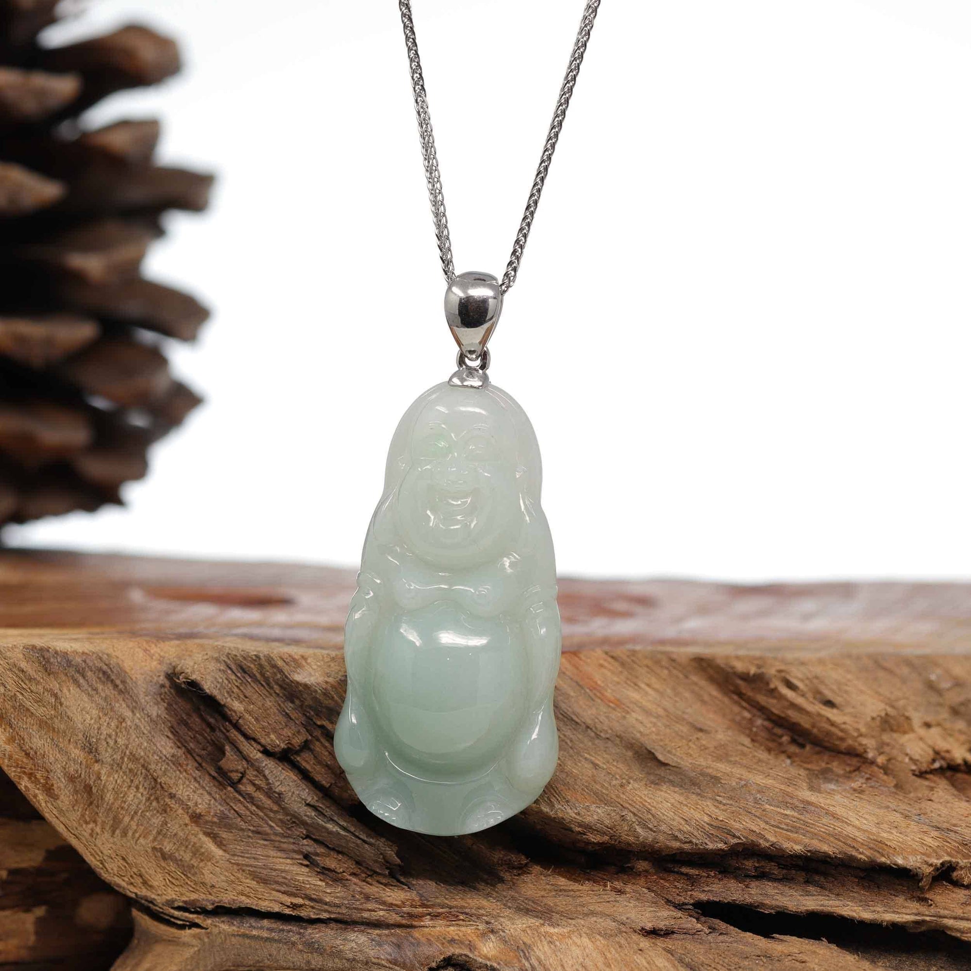 Baikalla Jewelry Jade Buddha Pendant Baikalla™ "Laughing Buddha" Genuine Green Jadeite Buddha Pendant Necklace With Silver  Bail