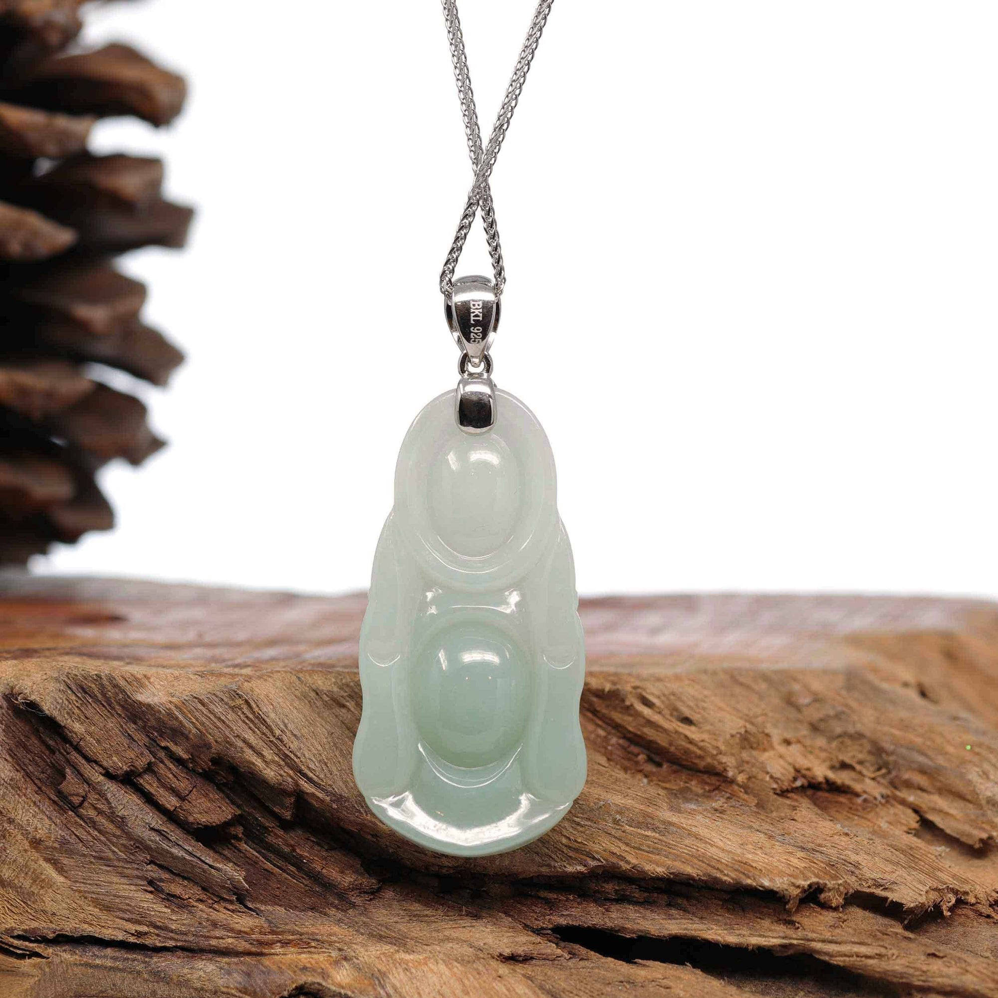 Baikalla Jewelry Jade Buddha Pendant Baikalla™ "Laughing Buddha" Genuine Green Jadeite Buddha Pendant Necklace With Silver  Bail