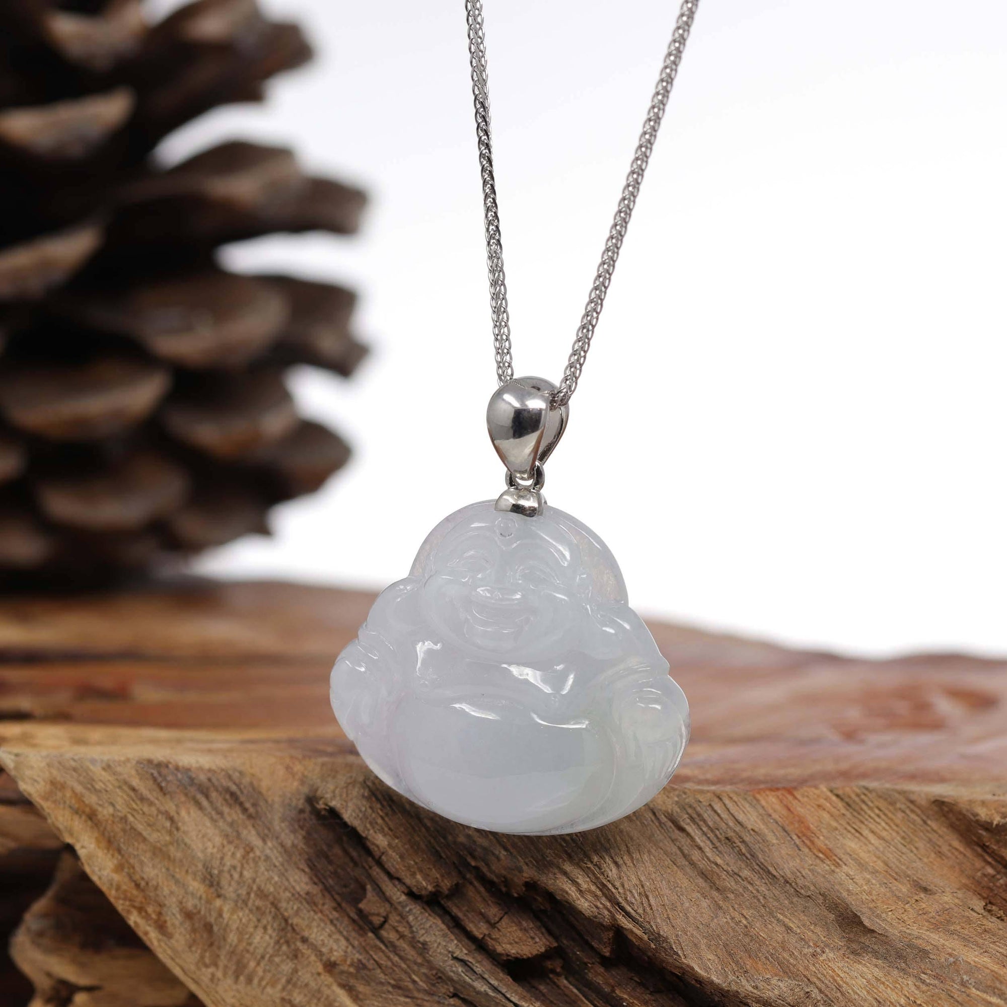 Baikalla Jewelry Jade Buddha Pendant Baikalla™ &quot;Laughing Buddha&quot; Genuine Lavender Jadeite Buddha Pendant Necklace With Silver  Bail