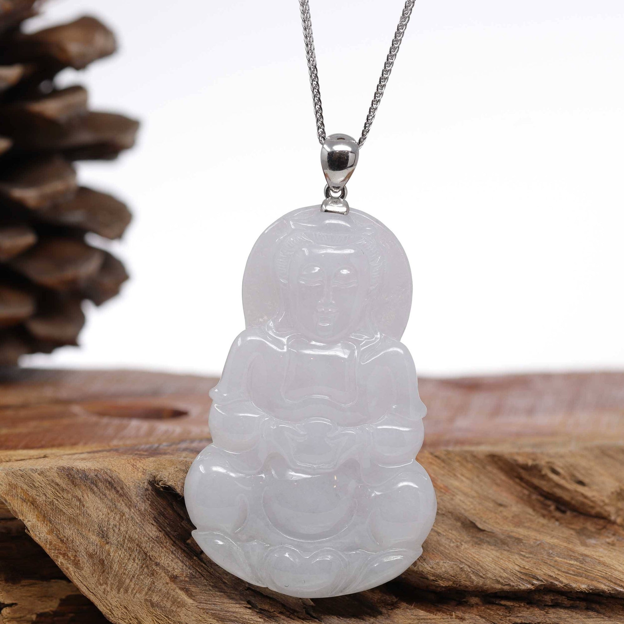 Baikalla Jewelry Jadeite Jade Buddha & Guanyin Genuine Burmese Lavender Jadeite Jade Guanyin Pendant Necklace