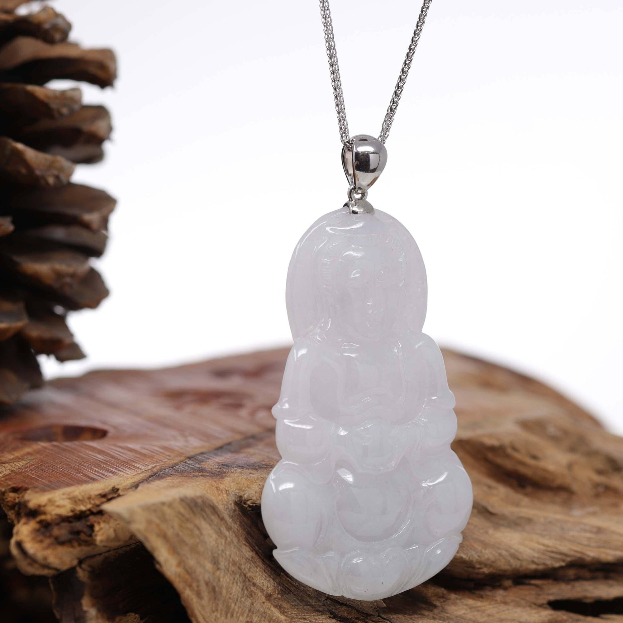 Baikalla Jewelry Jadeite Jade Buddha & Guanyin Genuine Burmese Lavender Jadeite Jade Guanyin Pendant Necklace