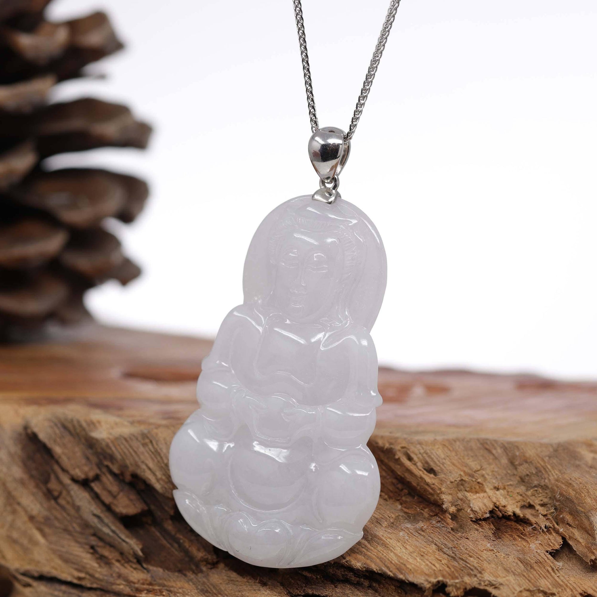 Baikalla Jewelry Jadeite Jade Buddha & Guanyin Genuine Burmese Lavender Jadeite Jade Guanyin Pendant Necklace