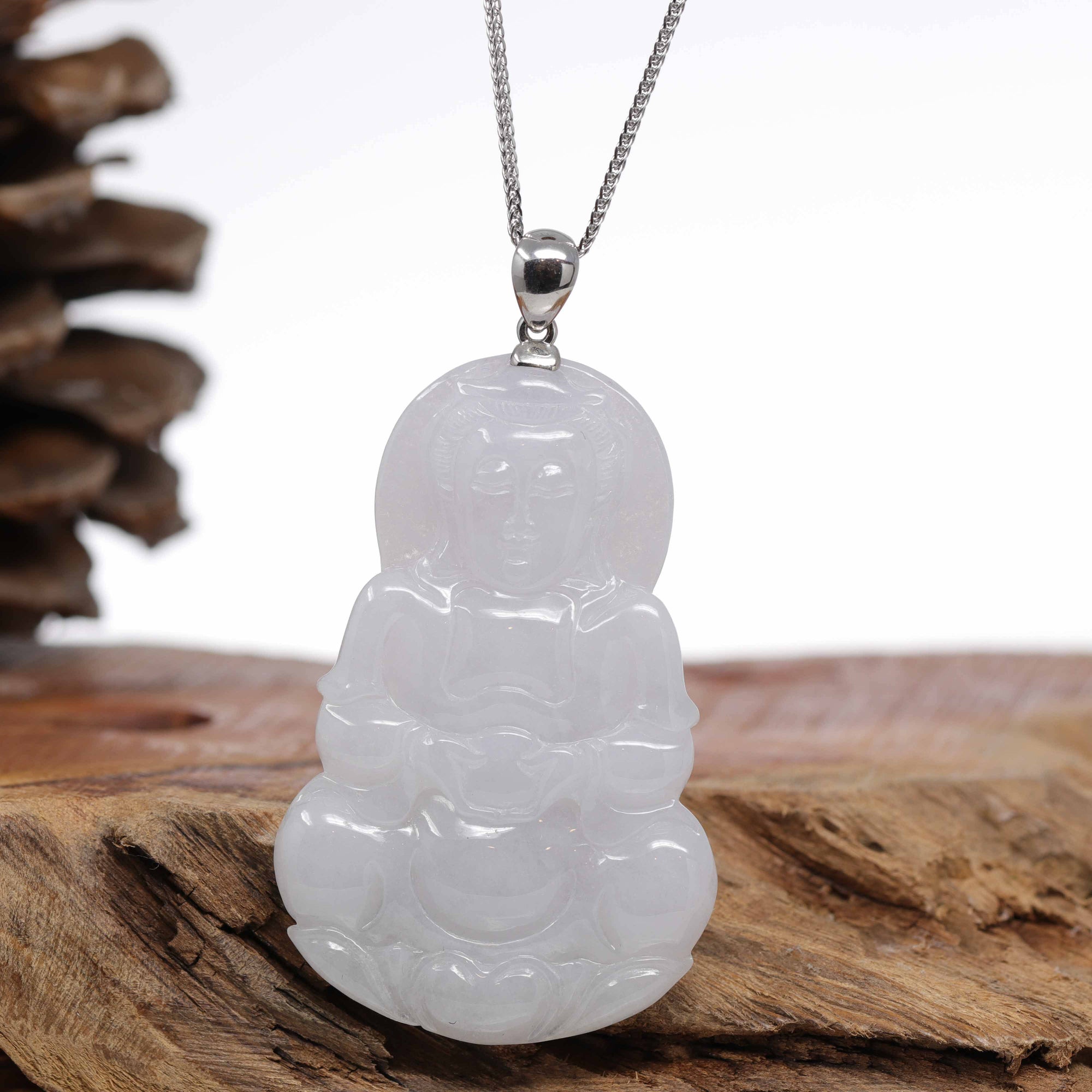 Baikalla Jewelry Jadeite Jade Buddha & Guanyin Genuine Burmese Lavender Jadeite Jade Guanyin Pendant Necklace