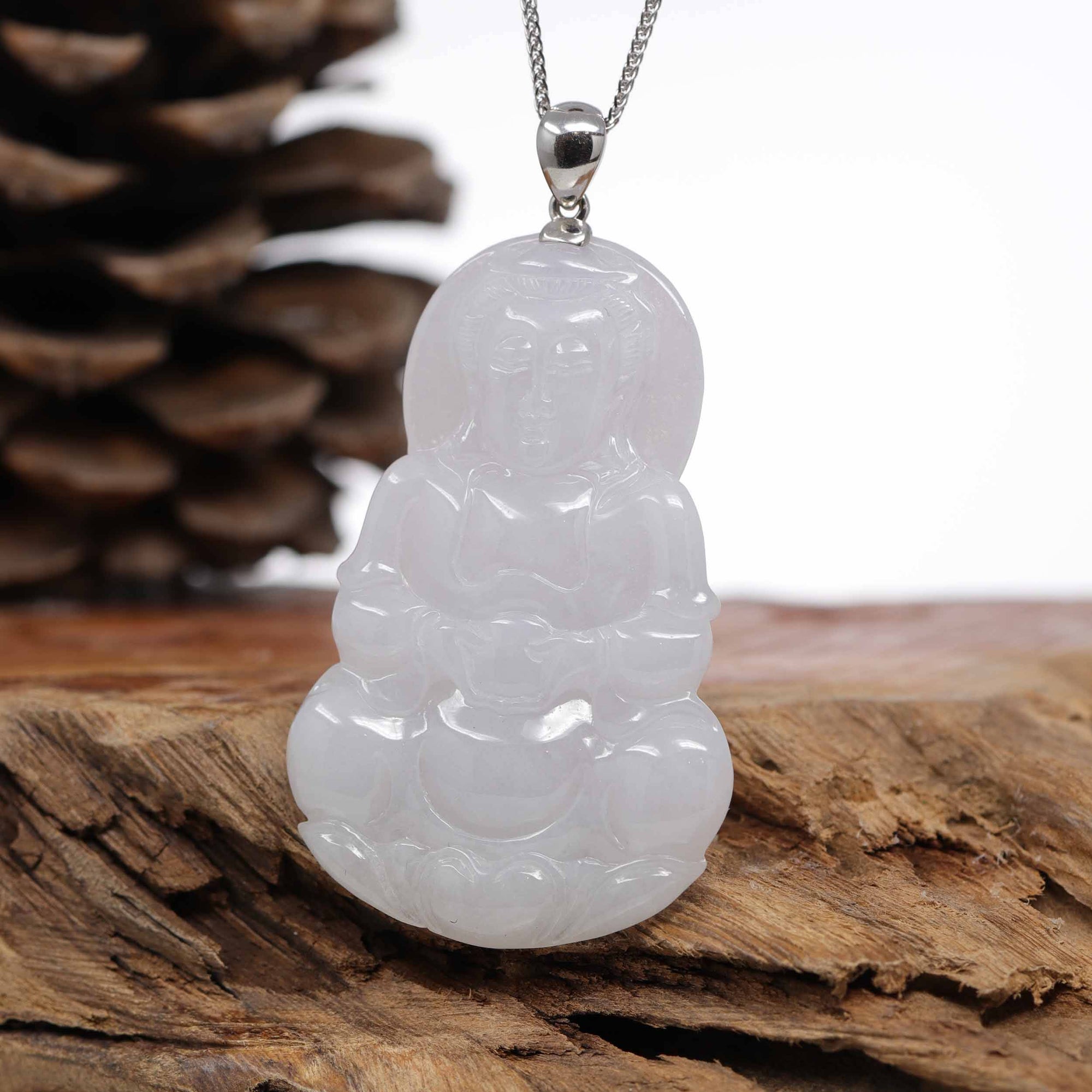 Baikalla Jewelry Jadeite Jade Buddha & Guanyin Genuine Burmese Lavender Jadeite Jade Guanyin Pendant Necklace