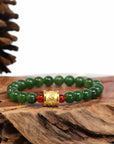 Baikalla Jewelry jade beads bracelet 24K Pure Yellow Gold Buddha Symbol Tongtong With Genuine Green Jade Round Beads Bracelet Bangle ( 8 mm )