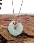 Baikalla Jewelry God Jadeite Necklace 18k Rose Gold Genuine Jadeite Constellation (Leo) Necklace Pendant with Tourmaline