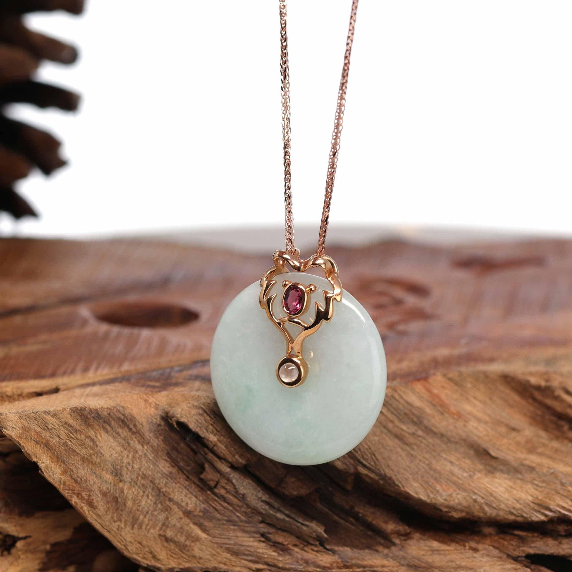 Baikalla Jewelry God Jadeite Necklace 18k Rose Gold Genuine Jadeite Constellation (Leo) Necklace Pendant with Tourmaline