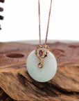 Baikalla Jewelry God Jadeite Necklace 18k Rose Gold Genuine Jadeite Constellation (Leo) Necklace Pendant with Tourmaline