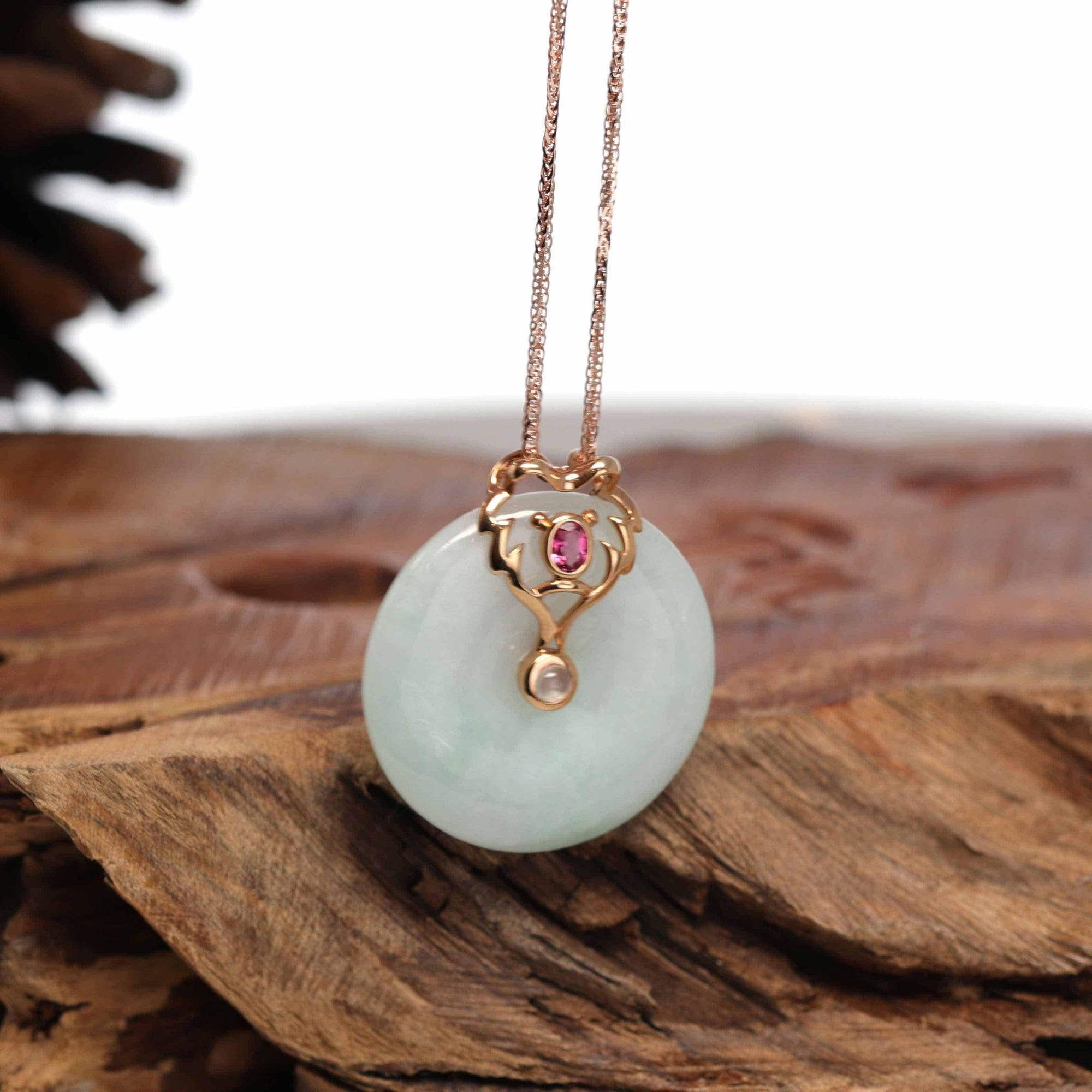 Baikalla Jewelry God Jadeite Necklace 18k Rose Gold Genuine Jadeite Constellation (Leo) Necklace Pendant with Tourmaline