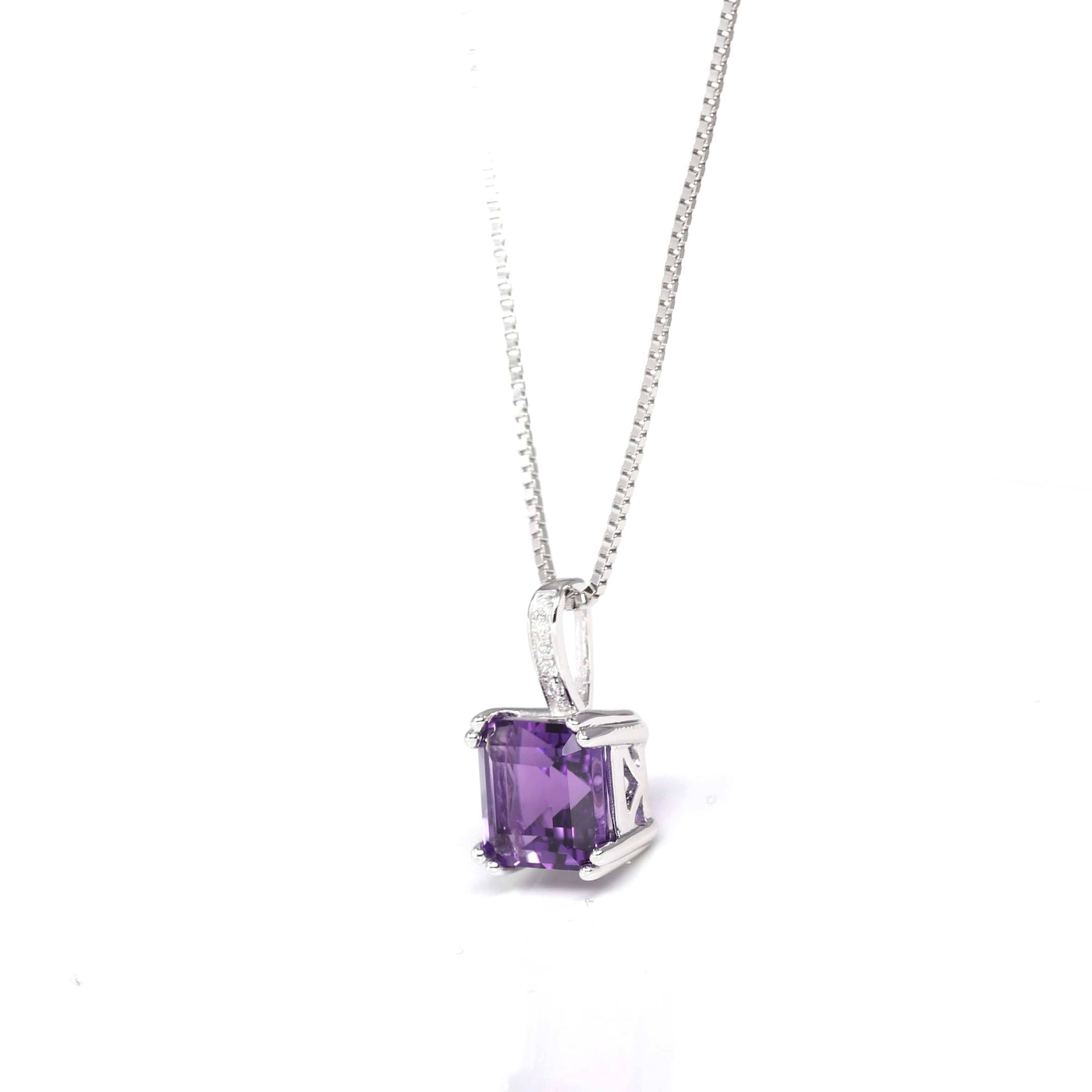 Baikalla Jewelry Silver Amethyst Necklace Baikalla™ Classic Sterling Silver Natural Amethyst Pendant Necklace With CZ