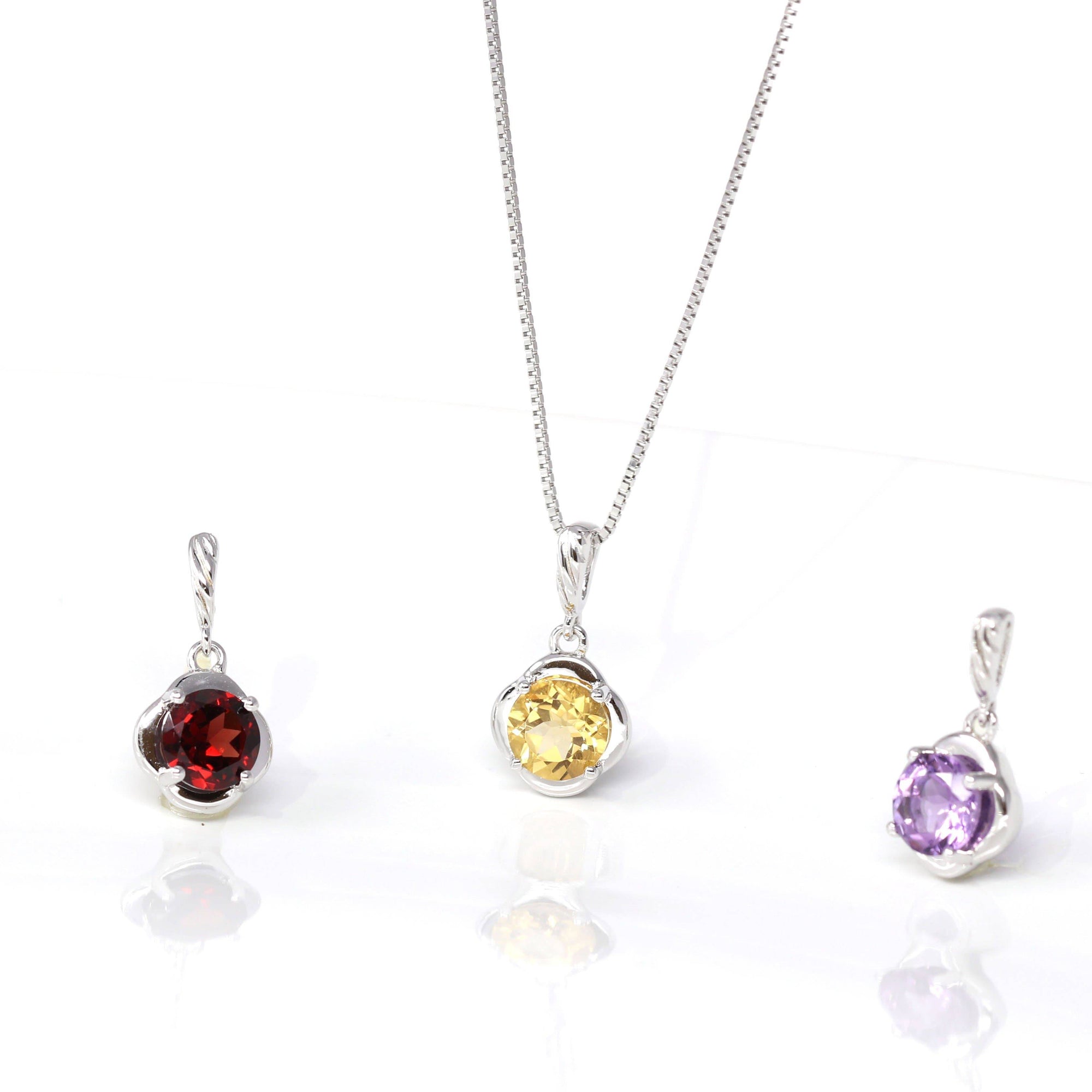 Baikalla Jewelry Silver Amethyst Necklace Baikalla™ Classic Sterling Silver Natural Amethyst Citrine Garnet Necklace With CZ