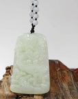 Baikalla Jewelry Nephrite Jade Necklace Natural White Nephrite Jade Double Dragon Pendant Necklace ( Carved Art )