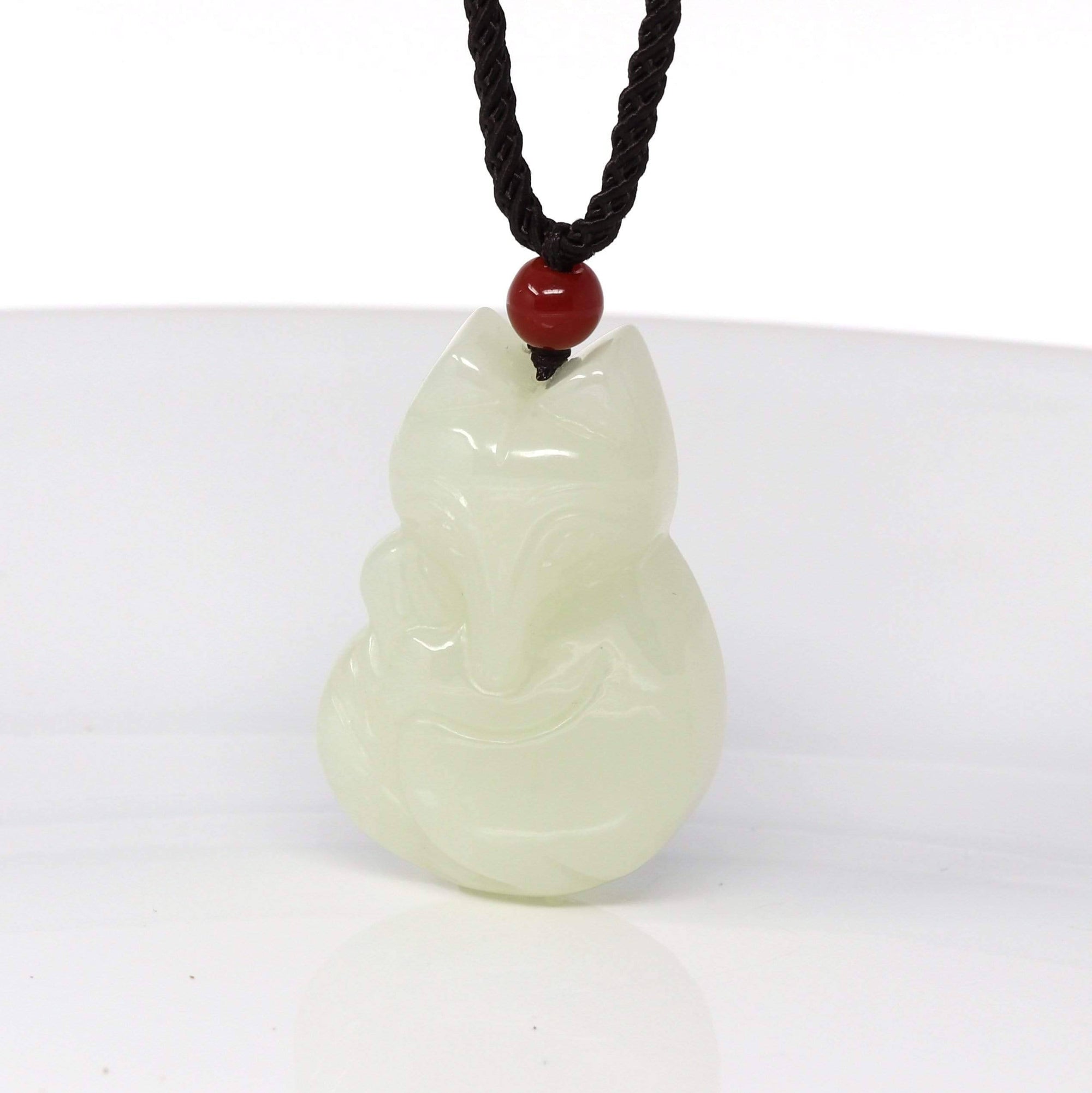 Baikalla Jewelry Jade Pendant Big Fox Genuine Nephrite White Jade Cute Fox Pendant Necklace