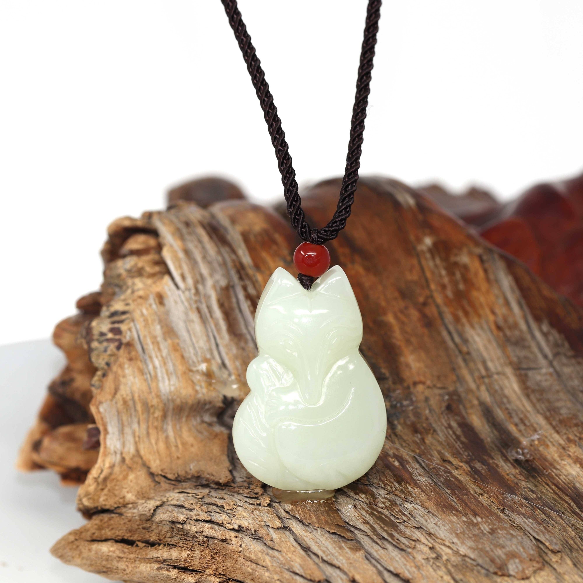 Baikalla Jewelry Jade Pendant Genuine Nephrite White Jade Cute Fox Pendant Necklace