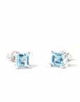 Baikalla Jewelry Silver Gemstones Earrings Baikalla™ Classic Sterling Silver Natural Swiss Blue Princess Cut Topaz Stud Earrings