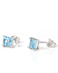 Baikalla Jewelry Silver Gemstones Earrings Baikalla™ Classic Sterling Silver Natural Swiss Blue Princess Cut Topaz Stud Earrings