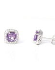 Baikalla Jewelry Silver Gemstones Earrings Baikalla™ Classic Sterling Silver Natural Cushion Cut Amethyst Stud Earrings