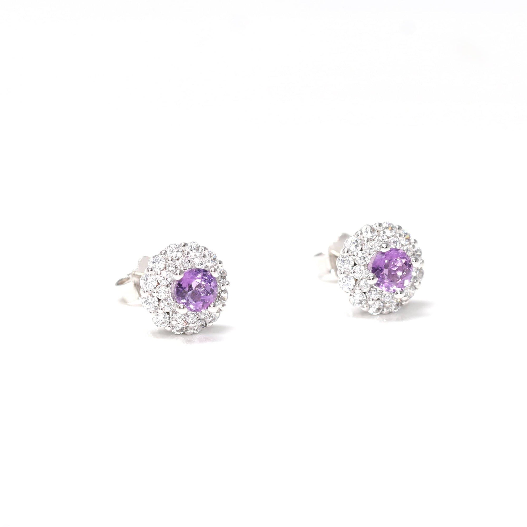 Baikalla Jewelry Silver Gemstones Earrings Baikalla™ Classic Sterling Silver Natural Amethyst Topaz Stud Earrings With CZ