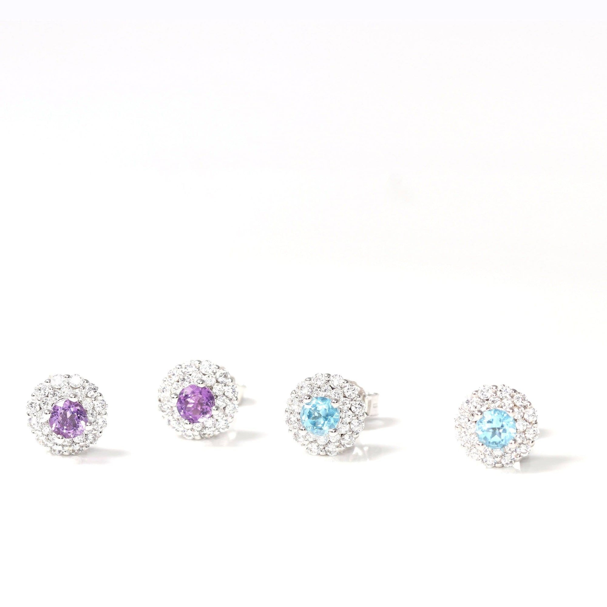 Baikalla Jewelry Silver Gemstones Earrings Baikalla™ Classic Sterling Silver Natural Amethyst Topaz Stud Earrings With CZ