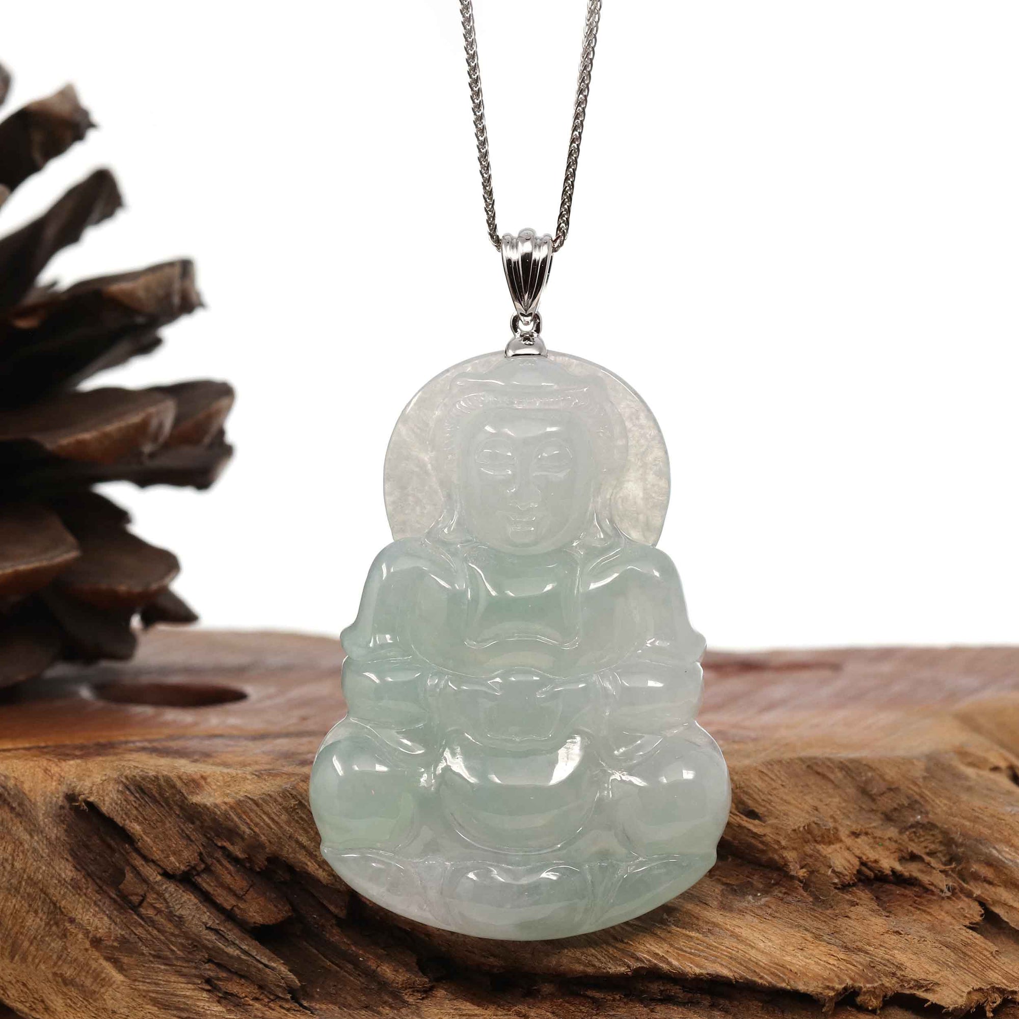 Baikalla Jewelry Jade Guanyin Pendant Necklace Copy of Baikalla 14k "Goddess of Compassion" Genuine Burmese Jadeite Jade Guanyin Necklace