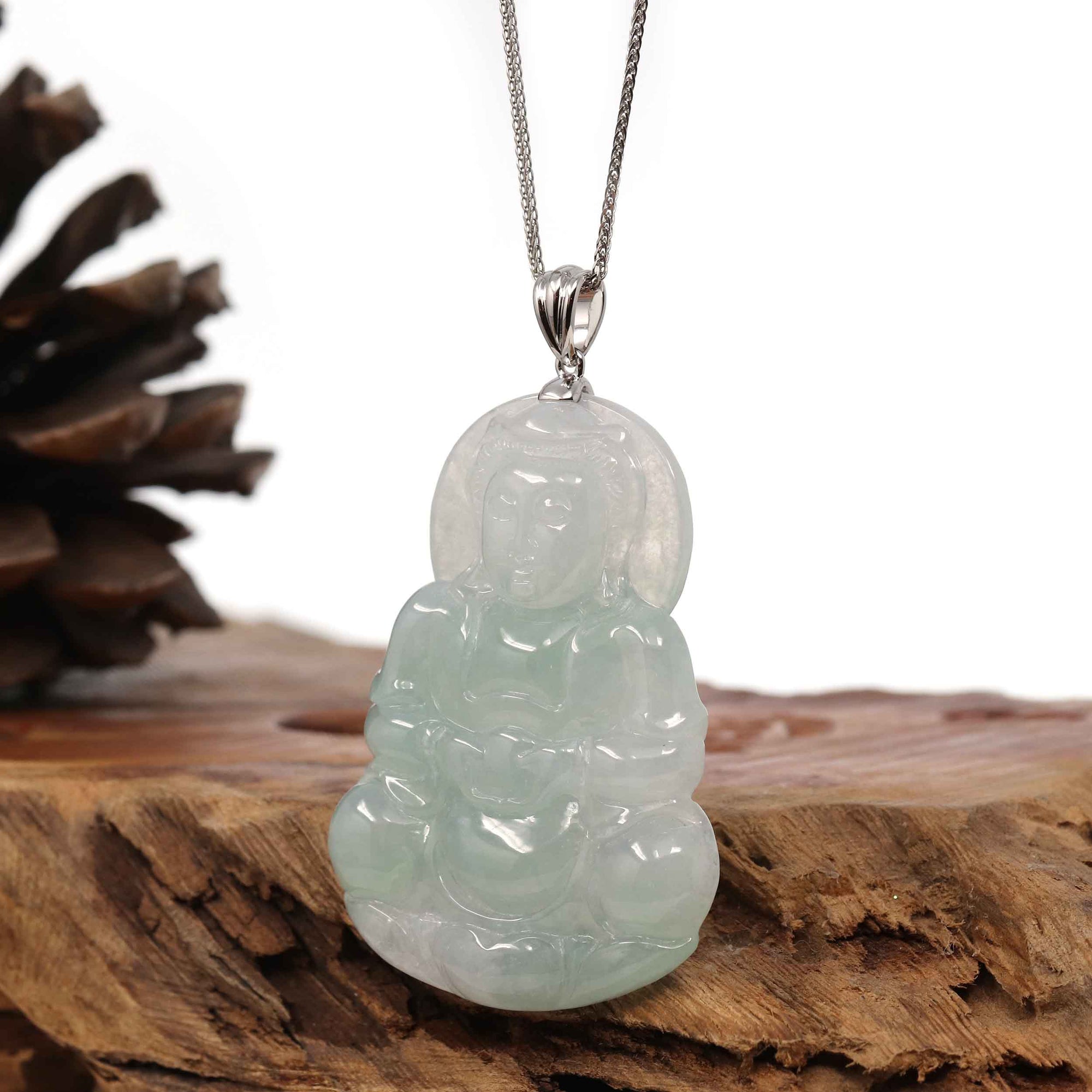 Baikalla Jewelry Jade Guanyin Pendant Necklace Copy of Baikalla 14k &quot;Goddess of Compassion&quot; Genuine Burmese Jadeite Jade Guanyin Necklace