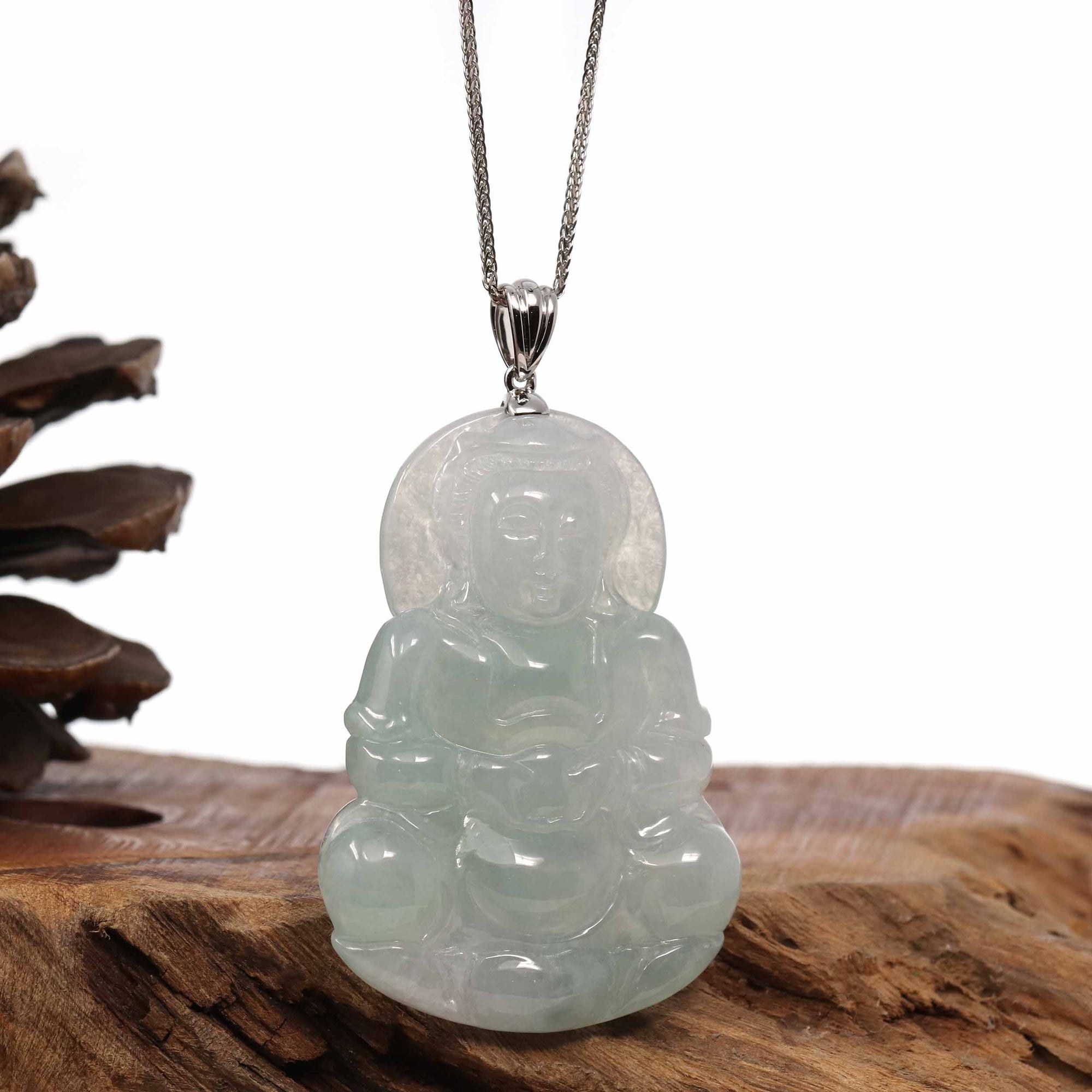 Baikalla Jewelry Jade Guanyin Pendant Necklace Copy of Baikalla 14k &quot;Goddess of Compassion&quot; Genuine Burmese Jadeite Jade Guanyin Necklace