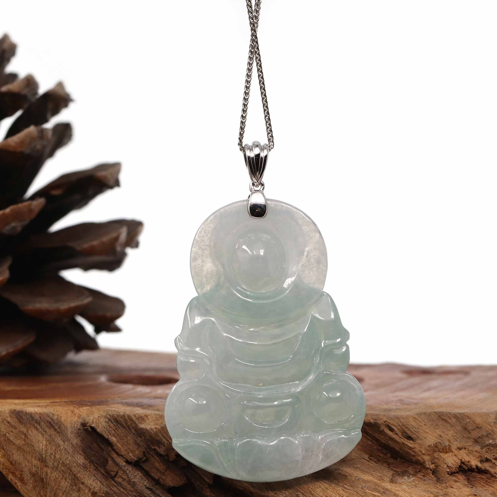 Baikalla Jewelry Jade Guanyin Pendant Necklace Copy of Baikalla 14k "Goddess of Compassion" Genuine Burmese Jadeite Jade Guanyin Necklace