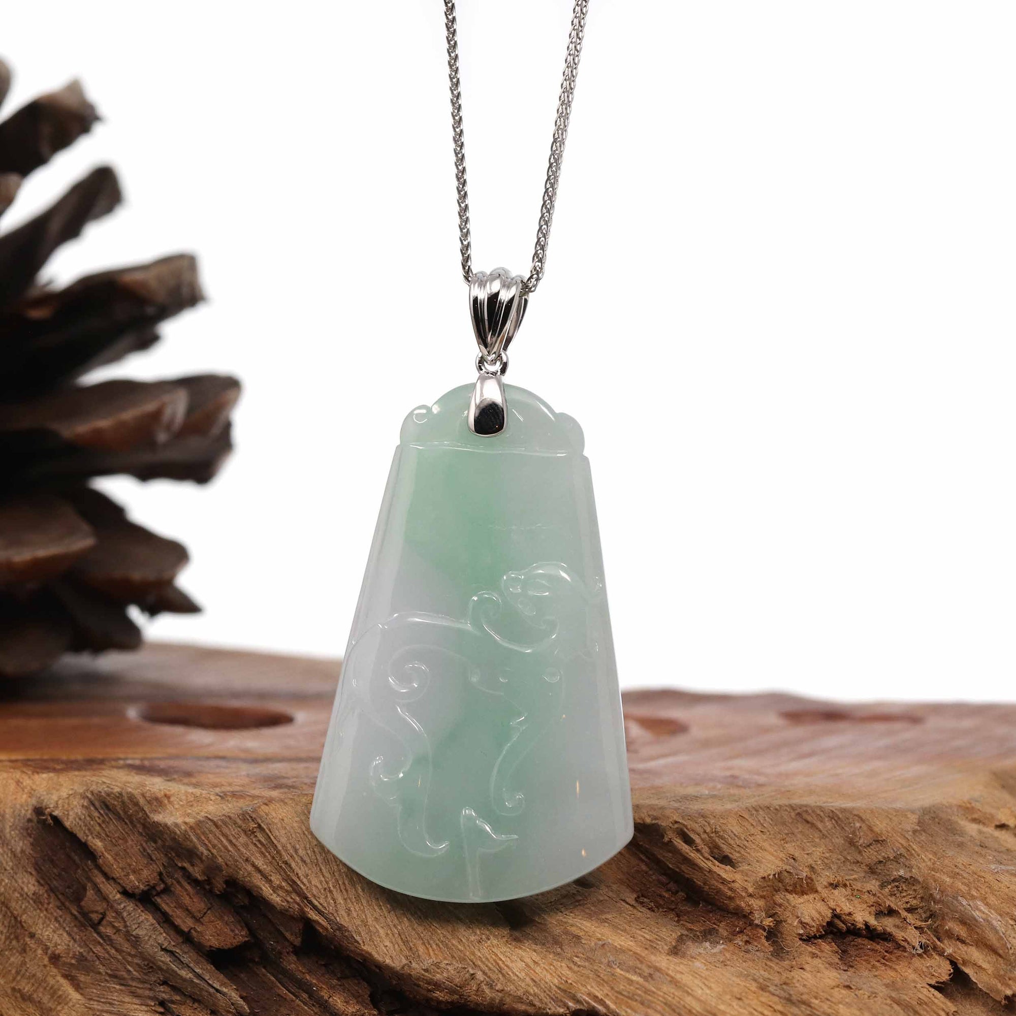 Baikalla Jewelry Jade Guanyin Pendant Necklace Baikalla Genuine Green Jadeite Jade " Ping An Wu Shi Pai "  Pendant With Gold Bail