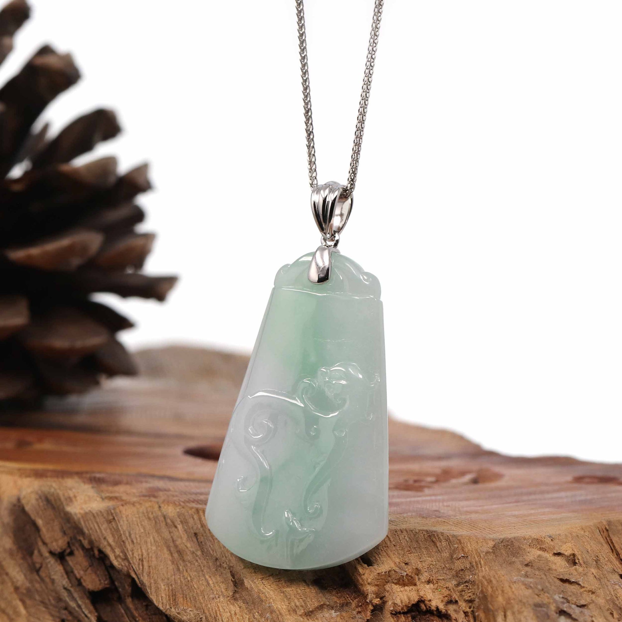 Baikalla Jewelry Jade Guanyin Pendant Necklace Baikalla Genuine Green Jadeite Jade " Ping An Wu Shi Pai "  Pendant With Gold Bail